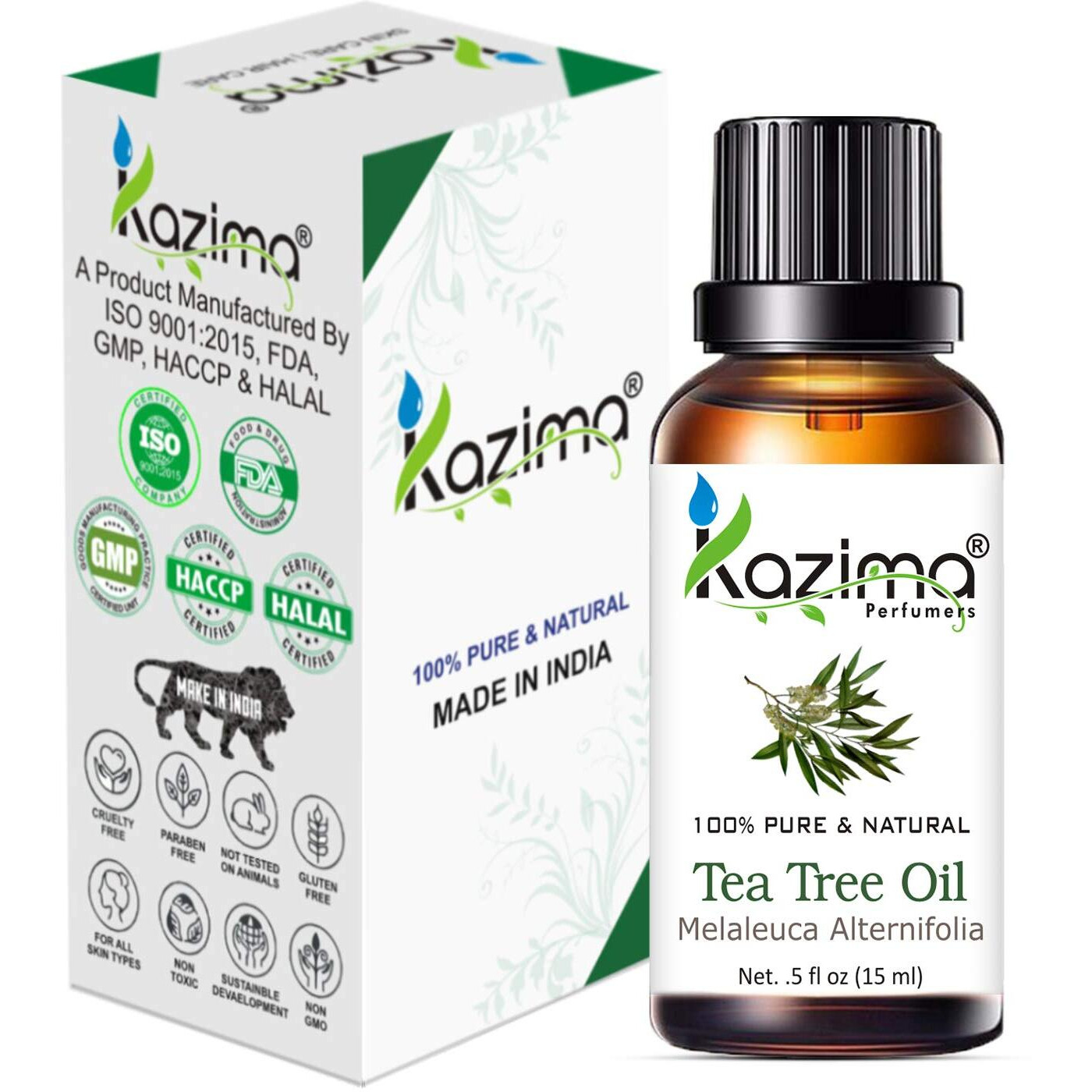 Kazima Tea Tree Essential Oil - 100% Pure Natural & Therapeutic Grade For Skin Care & Hair (15Ml)