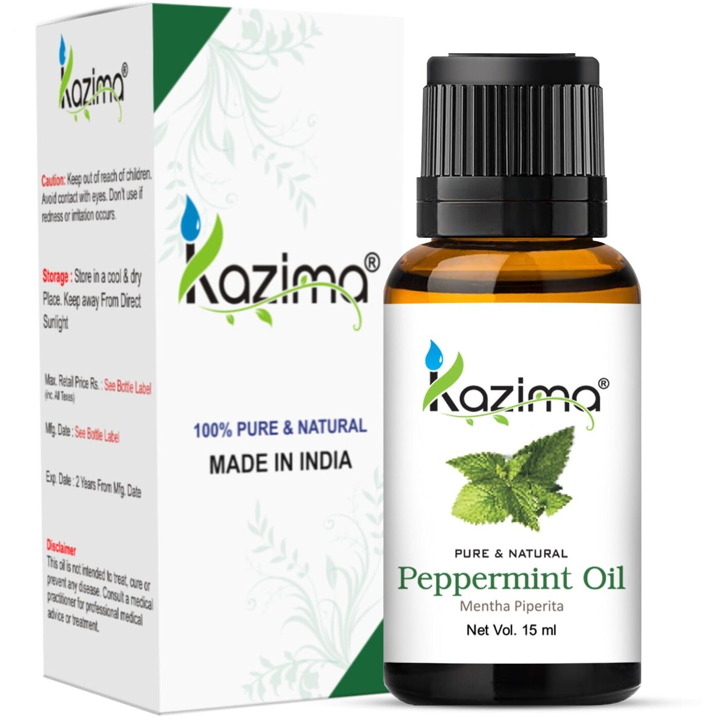 Kazima Peppermint Essential Oil 100% Pure Natural & Undiluted For Skin Care & Hair (15 Ml)