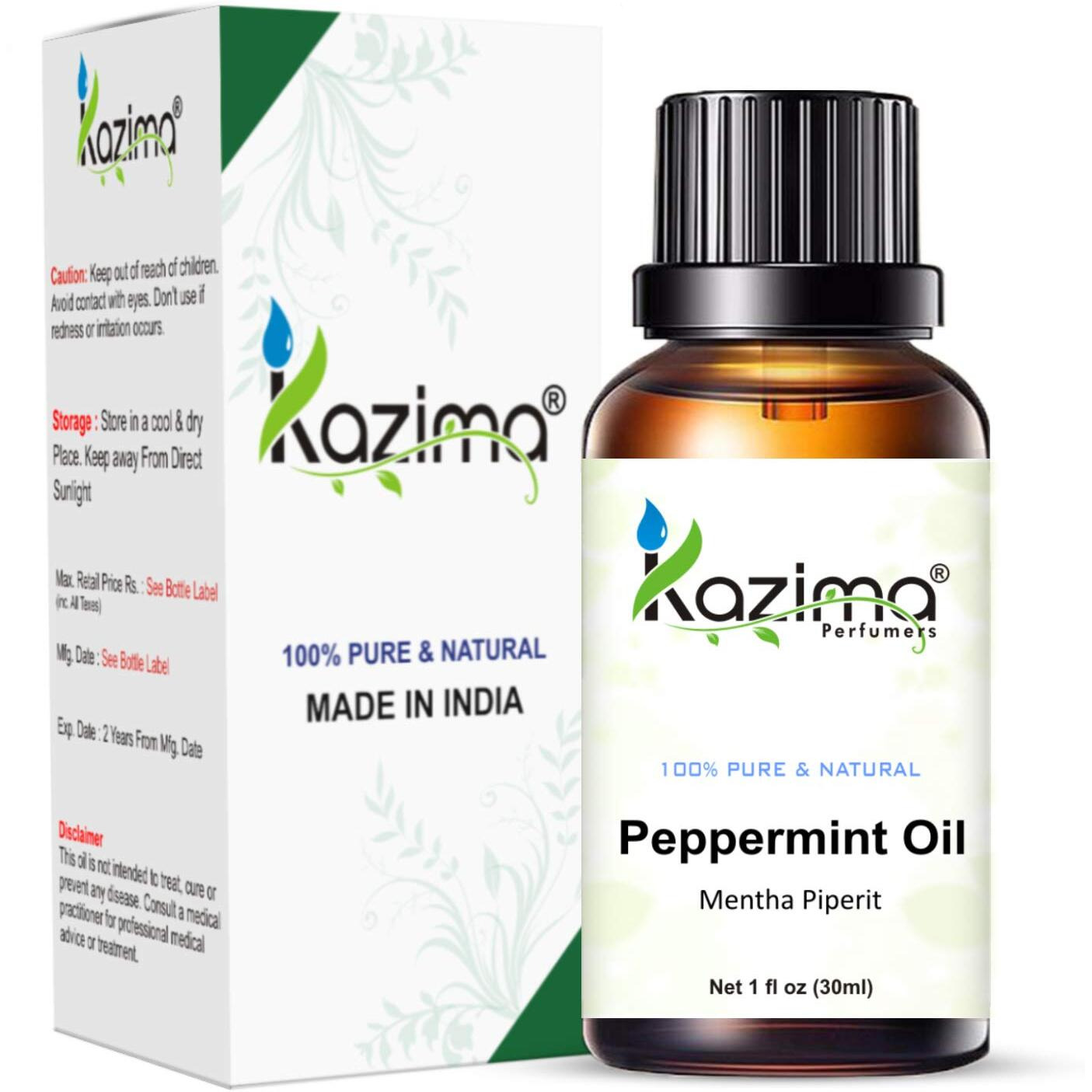 Kazima Peppermint Essential Oil 100% Pure Natural & Undiluted For Skin Care & Hair (30 Ml)