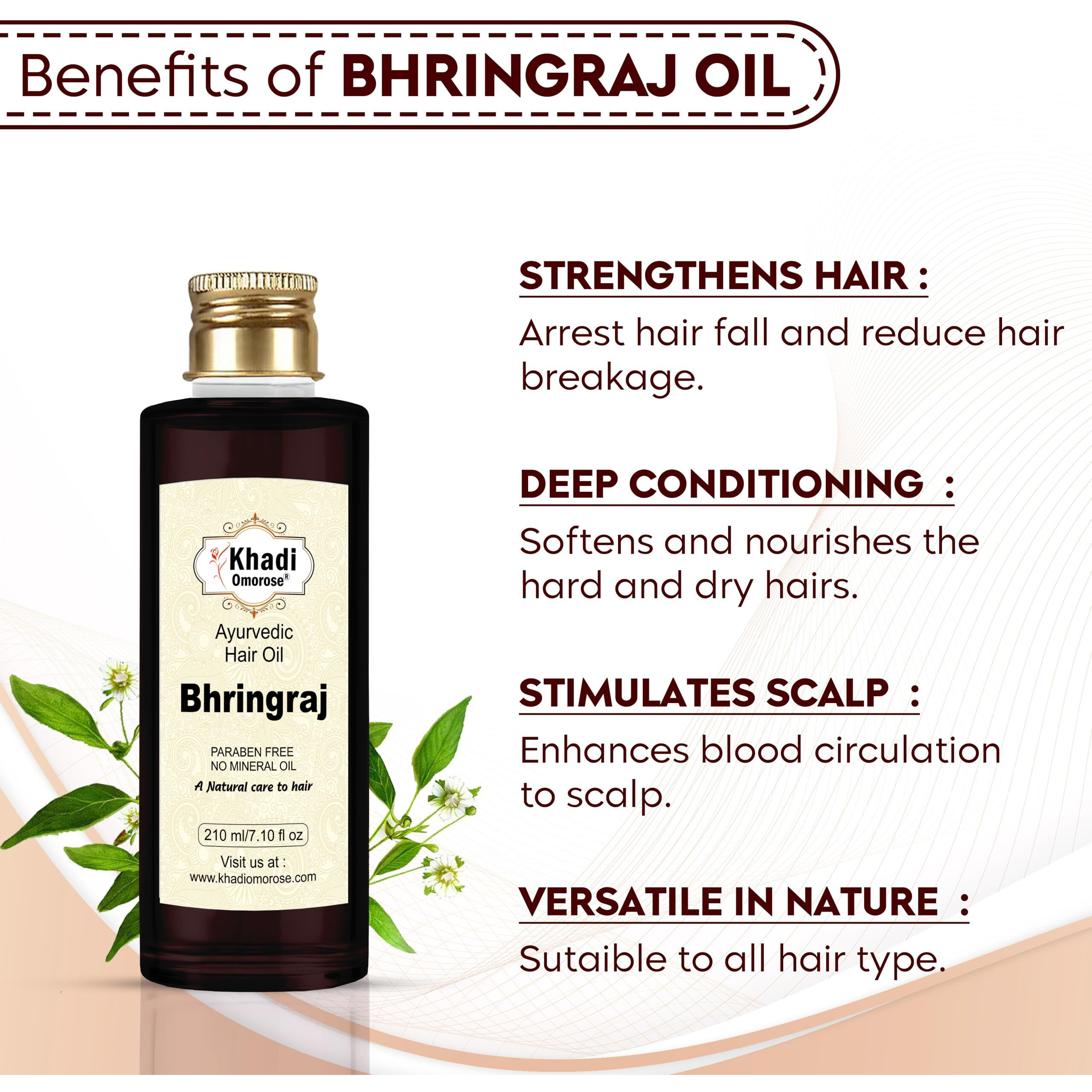 Khadi Omorose Bhringraj Hair Oil |Controls Hair Fall | Promotes Healthy Hair Growth | Mineral Oil Free | Makes Hair Strong, 210Ml