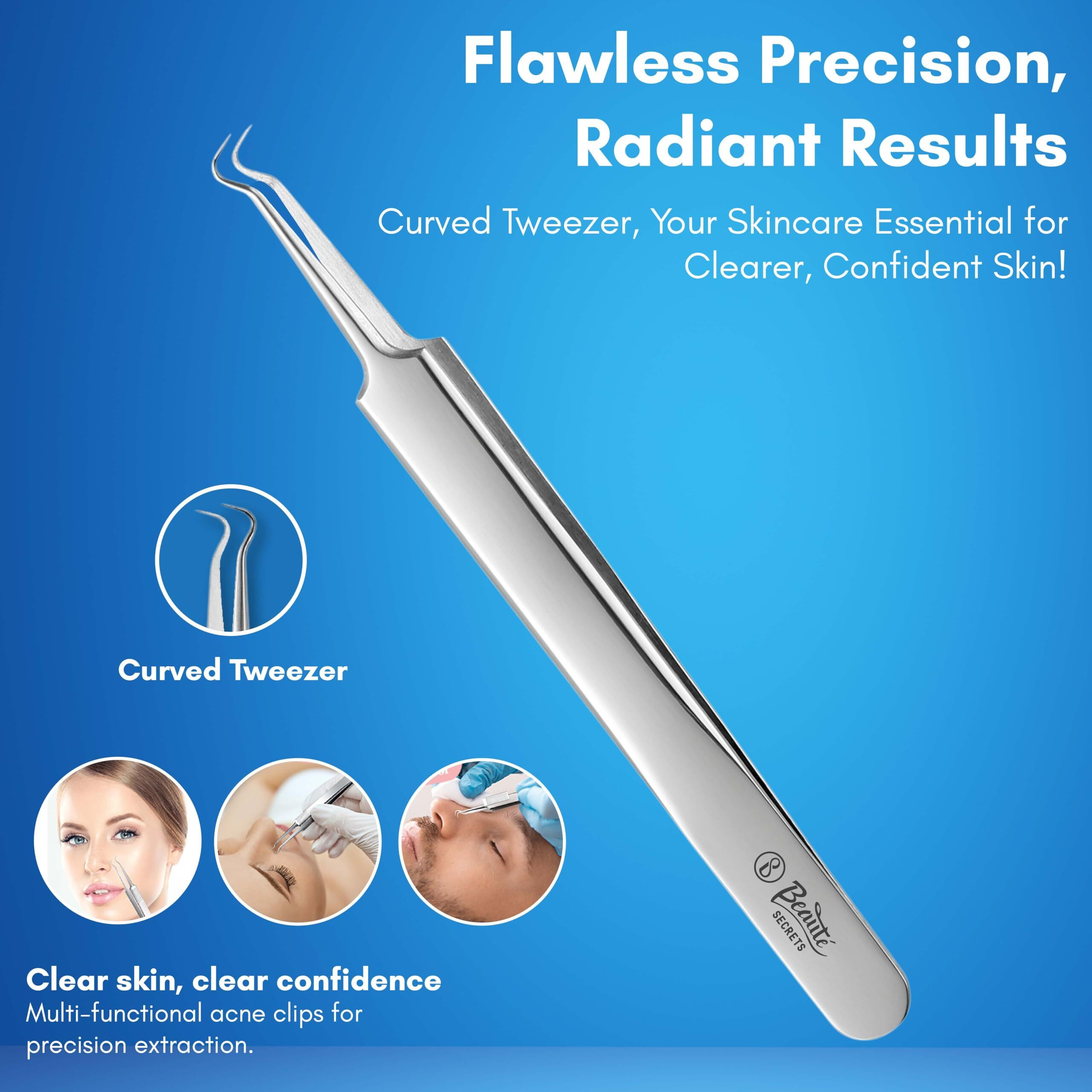 Beaut Secrets Acne Extractor Kit, Blackhead Tweezers And Needle, Pimple Remover Tools, Ingrown Hairs And Facial Impurities Removal Set