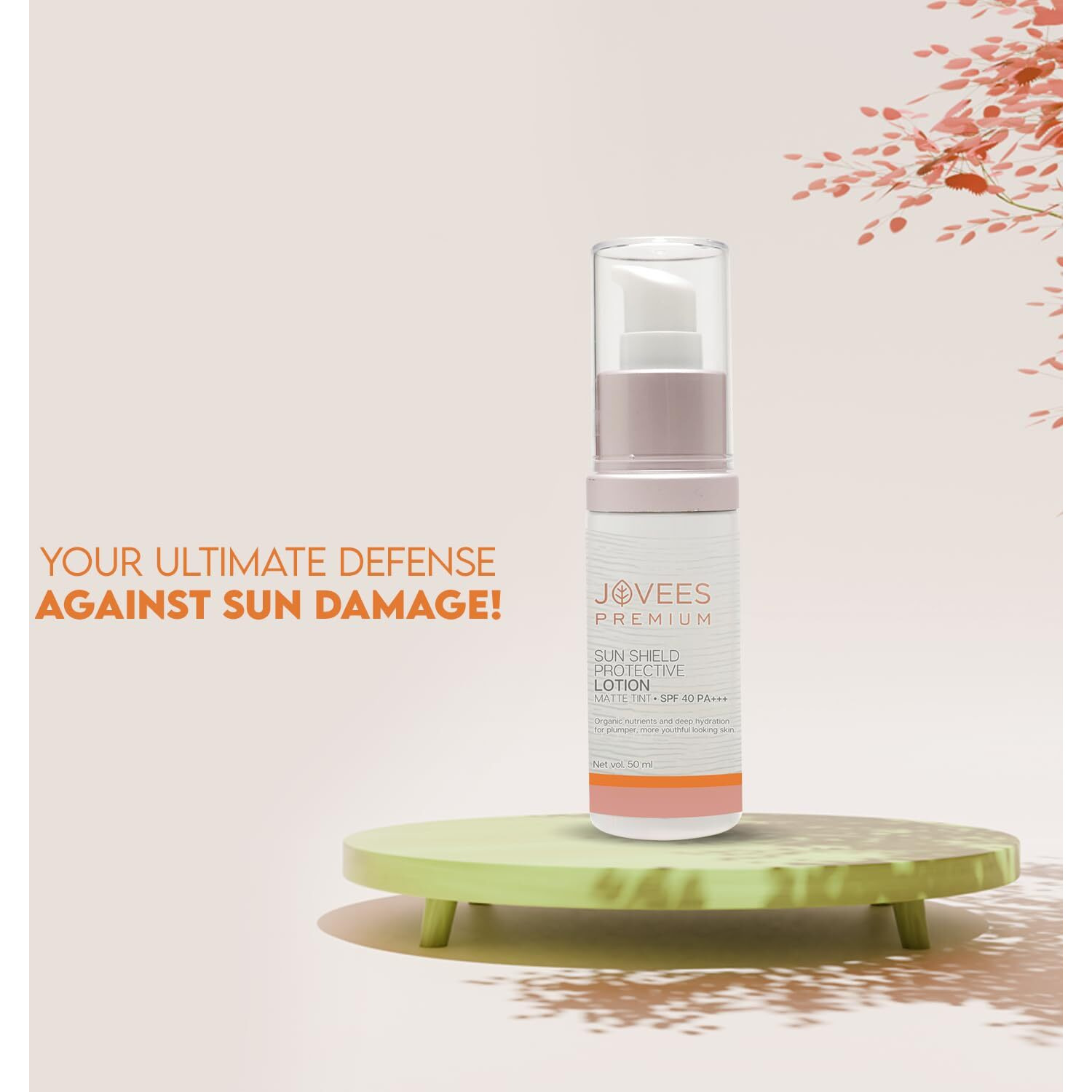 Jovees Premium Sun Shield Protective Lotion Spf 40 | Broad Spectrum Pa+++ | Matte Tint | Infused With Organic Extracts | Lightweight And Oil Free 50Ml