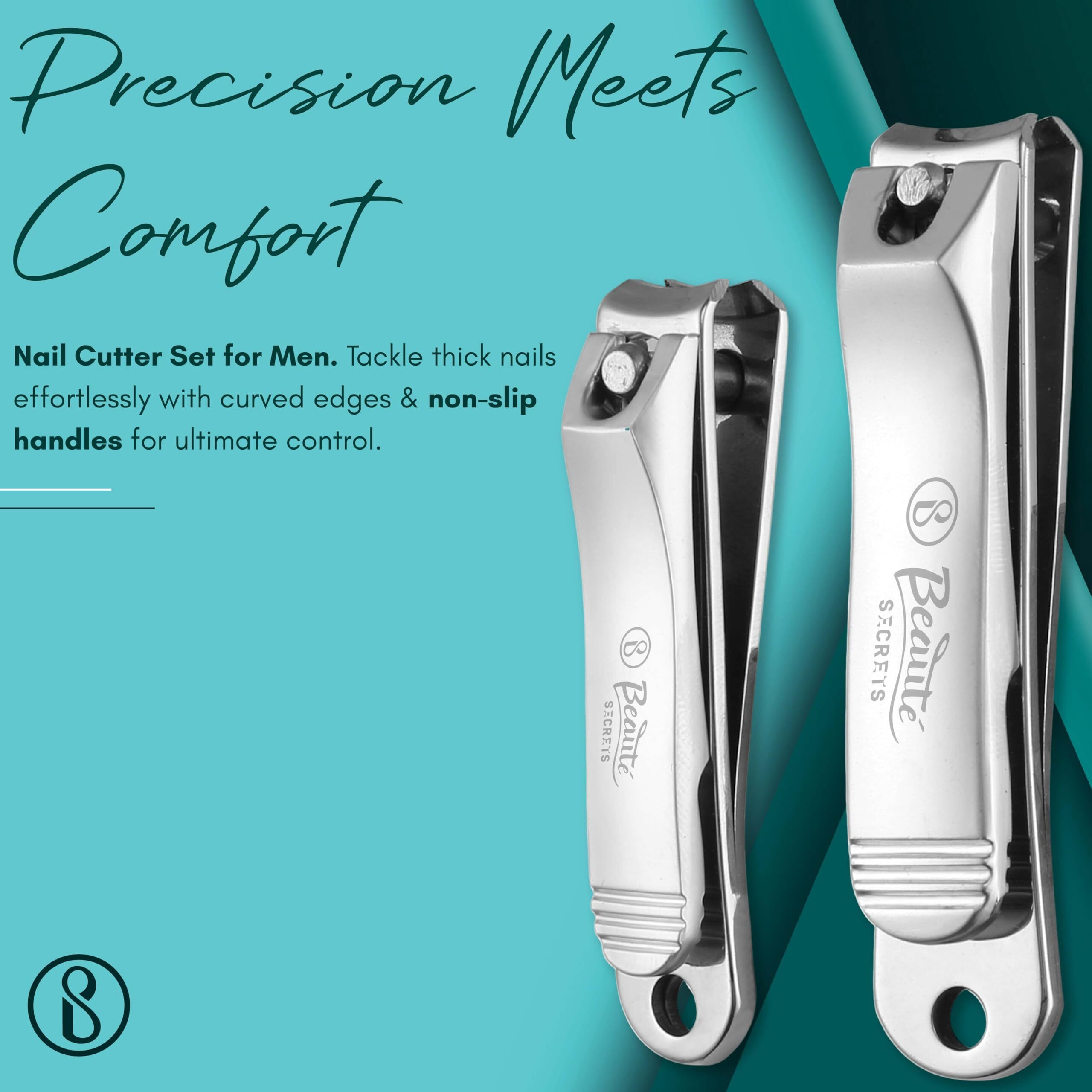 Beaut Secrets Professional Nail Cutter Set For Men, Includes Cuticle Cutter, Finger & Toe Clipper Set Designed For Thick Nails, Comfortable Non-Slip Handle, Reduces Spread Of Nail Fungus With Curved Edges & Built-In File