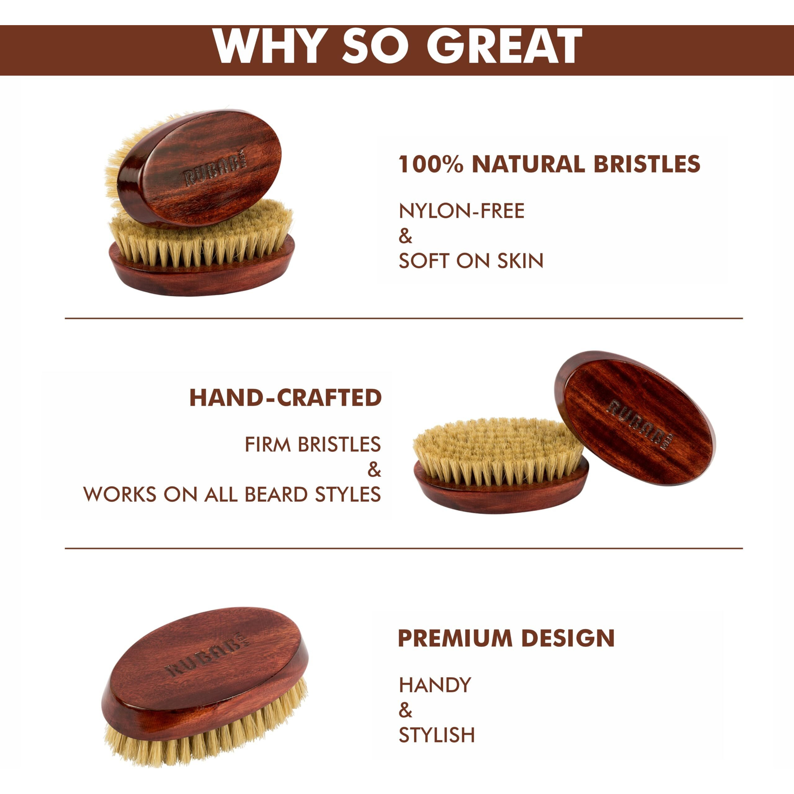 Rubab Men 100% Boar Bristle Beard Brush For Men | Premium Hand-Crafted Wooden Handle| Ideal For Daily Beard Style & Care | Made In India