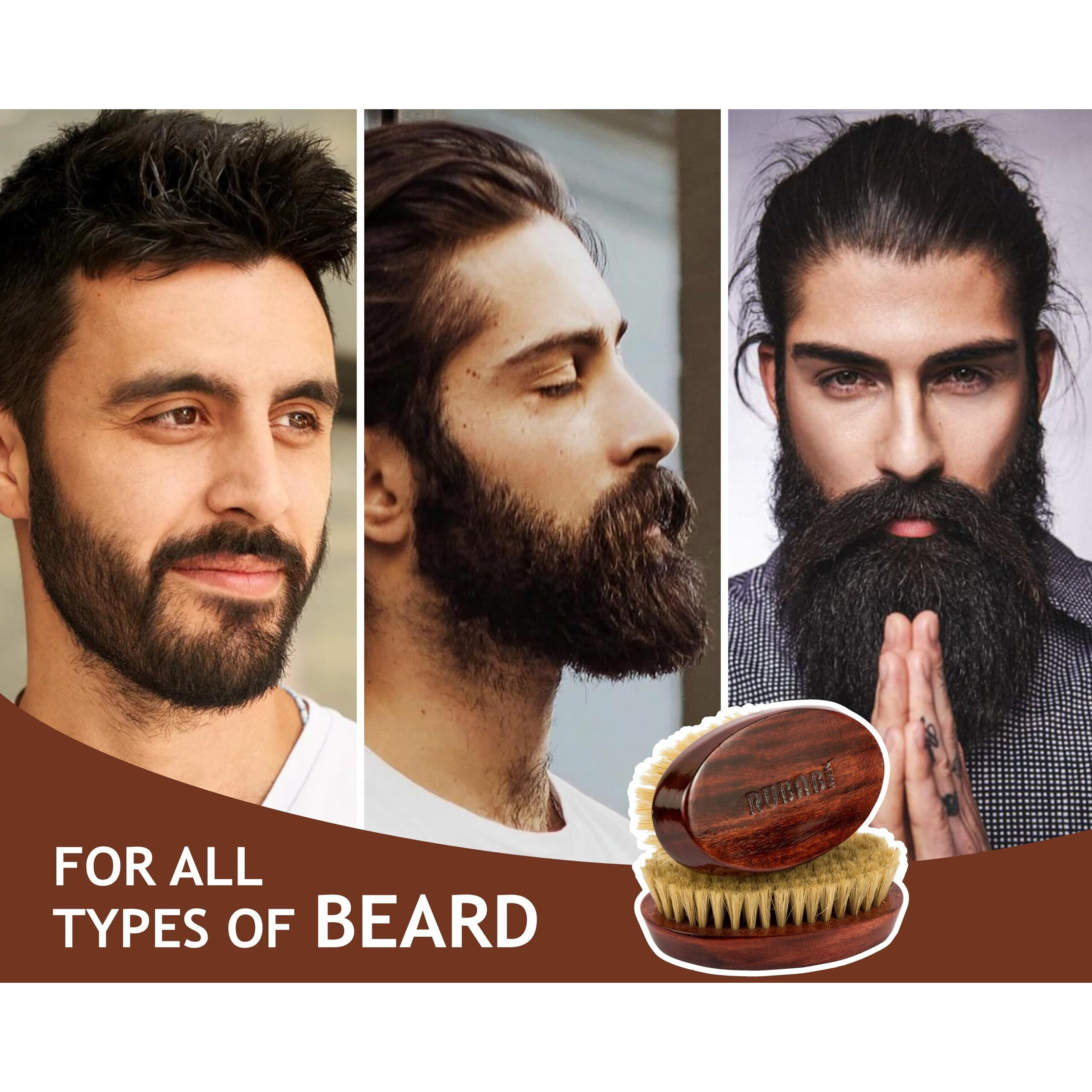 Rubab Men 100% Boar Bristle Beard Brush For Men | Premium Hand-Crafted Wooden Handle| Ideal For Daily Beard Style & Care | Made In India