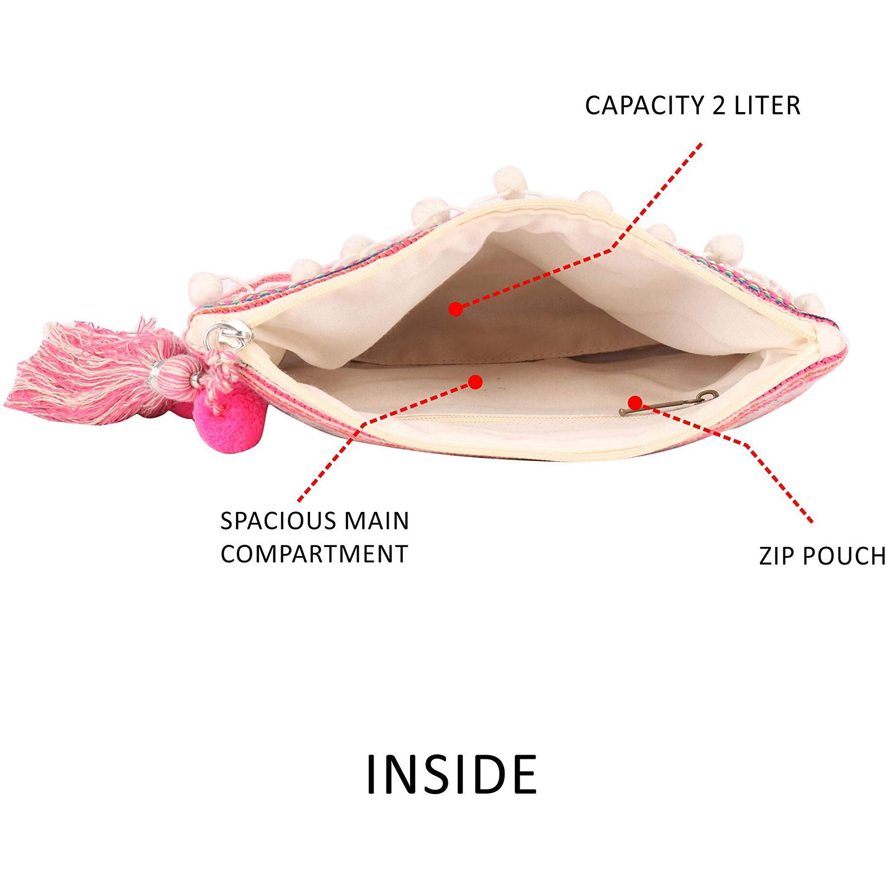 Astrid Pink Cotton Makeup/Travel Pouch With Tassels, 20 Cm,Small