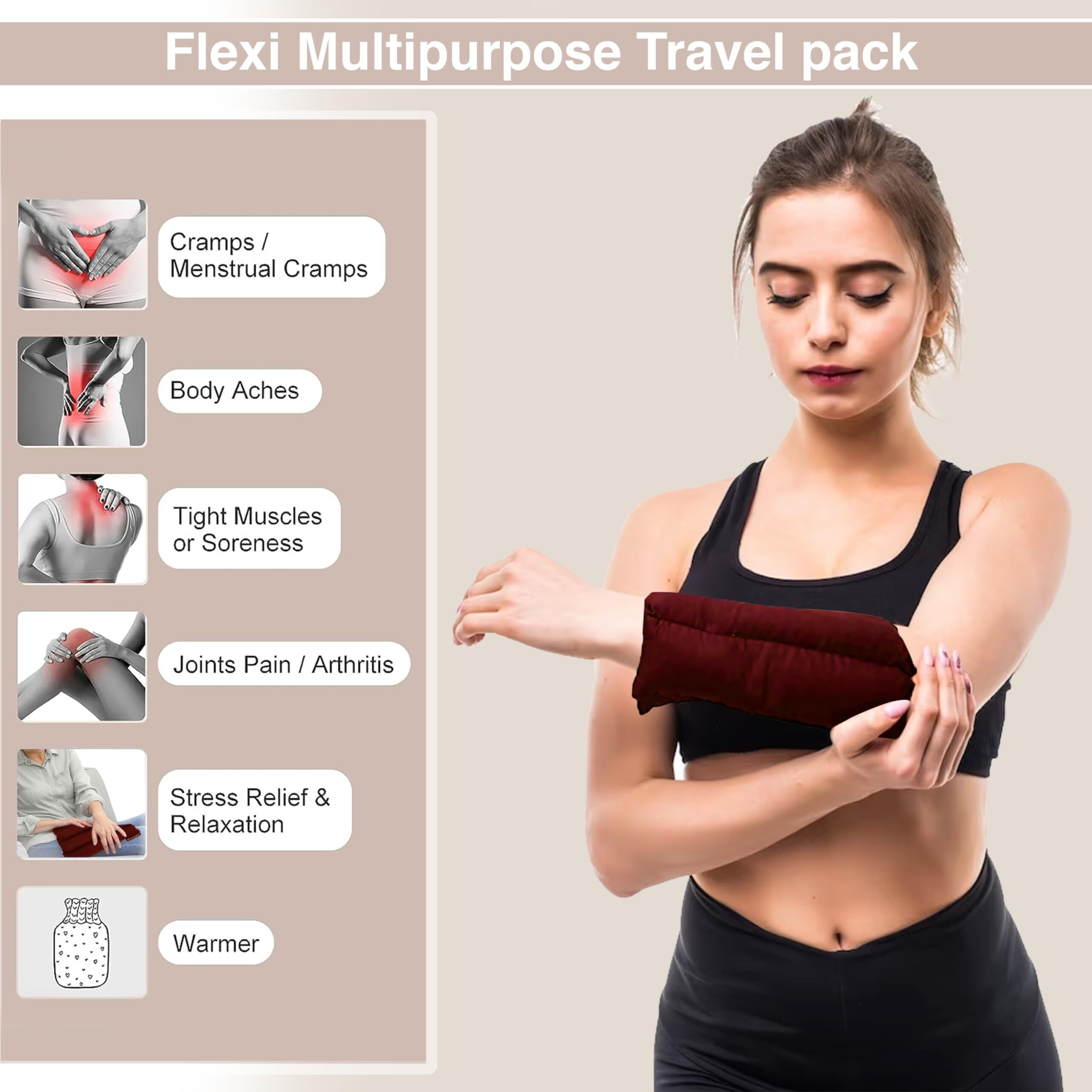 Asweda Hot & Cold Bags Natural Easy To Use Flexi Travel Wheat Pack For Pain Relief&Relaxation|Reusable,Microwaveable. Ice Bag|Relief From Muscle,Joint Pain,Back,Shoulder,Neck,Swelling(Maroon)