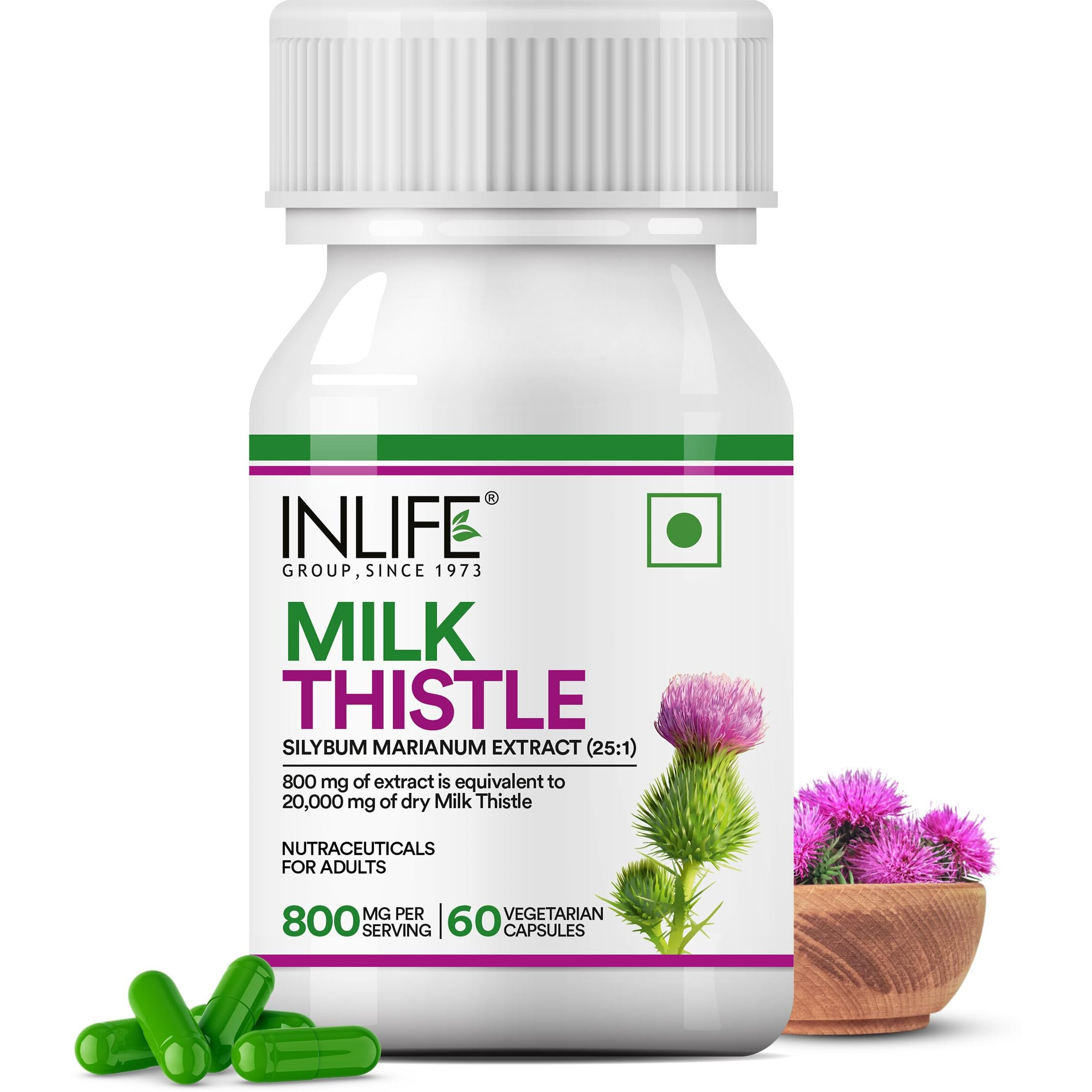 Inlife Milk Thistle Extract 800Mg | 80% Silymarin Liver Support Supplement - 60 Vegetarian Capsules (Pack Of 1, 60)