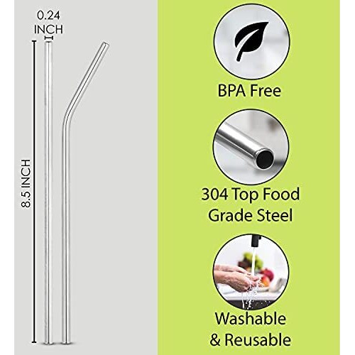 The Green Chapter Straws Stainless Steel Metal | Reusable Straw For Drinking | Dishwasher Safe | Non Toxic Gifts (4 Straight + 2 Brushes)