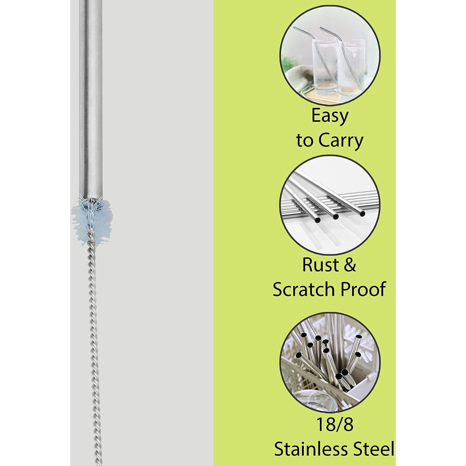 The Green Chapter Straws Stainless Steel Metal | Reusable Straw For Drinking | Dishwasher Safe | Non Toxic Gifts (4 Bent + 4 Straight + 2 Brushes)