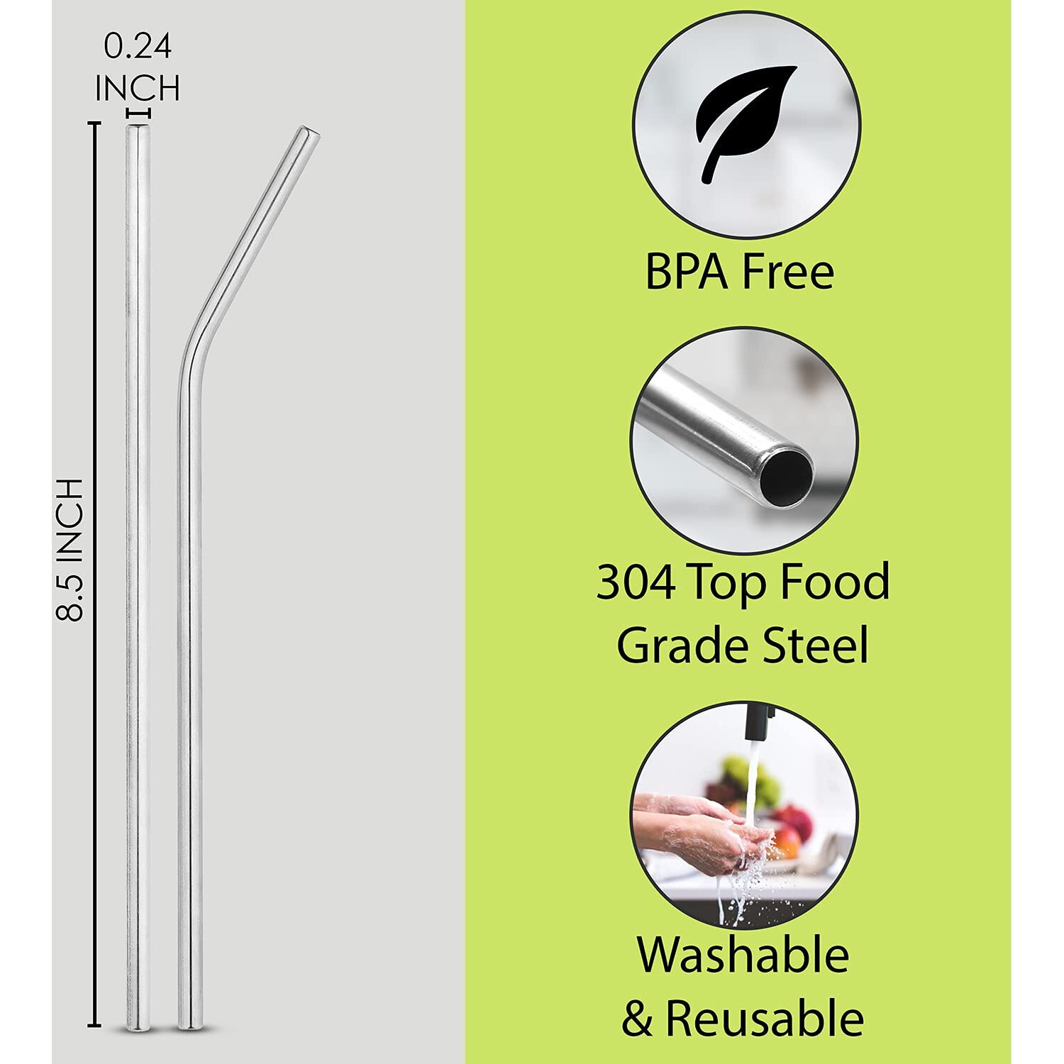 The Green Chapter Straws Stainless Steel Metal | Reusable Straw For Drinking | Dishwasher Safe | Non Toxic Gifts (4 Bent + 4 Straight + 2 Brushes)