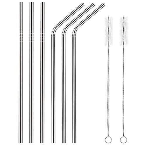 The Green Chapter Straws Stainless Steel Metal | Reusable Straw For Drinking | Dishwasher Safe | Non Toxic Gifts (3 Bent + 3 Straight + 2 Brushes)