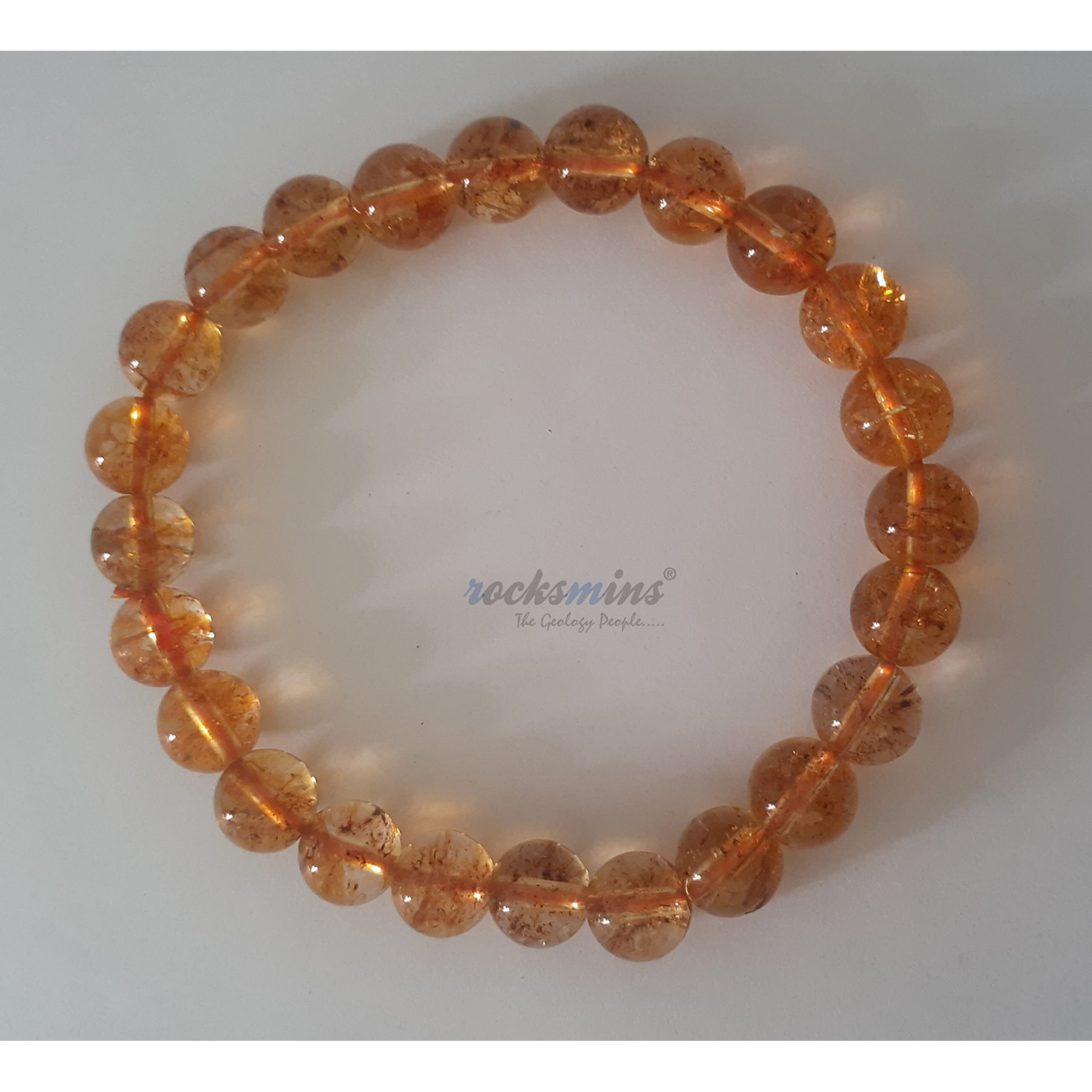 Rocksmins Citrine Bracelet Natural Original Crystal Real Stone Reiki Crystal Healing Love Positive Energy Attraction Stylish For Men Women Boy Girl Unisex 8Mm Beads Stretchable