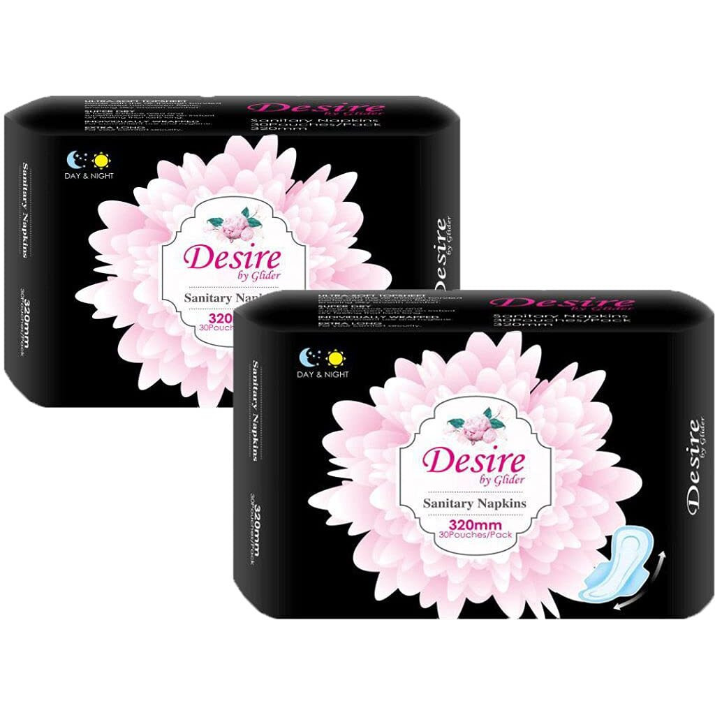 Glider Extra Long Overnight Protection With Wings Sanitary Pads For Women, Xl+ (Pack Of 2 (60 Count))