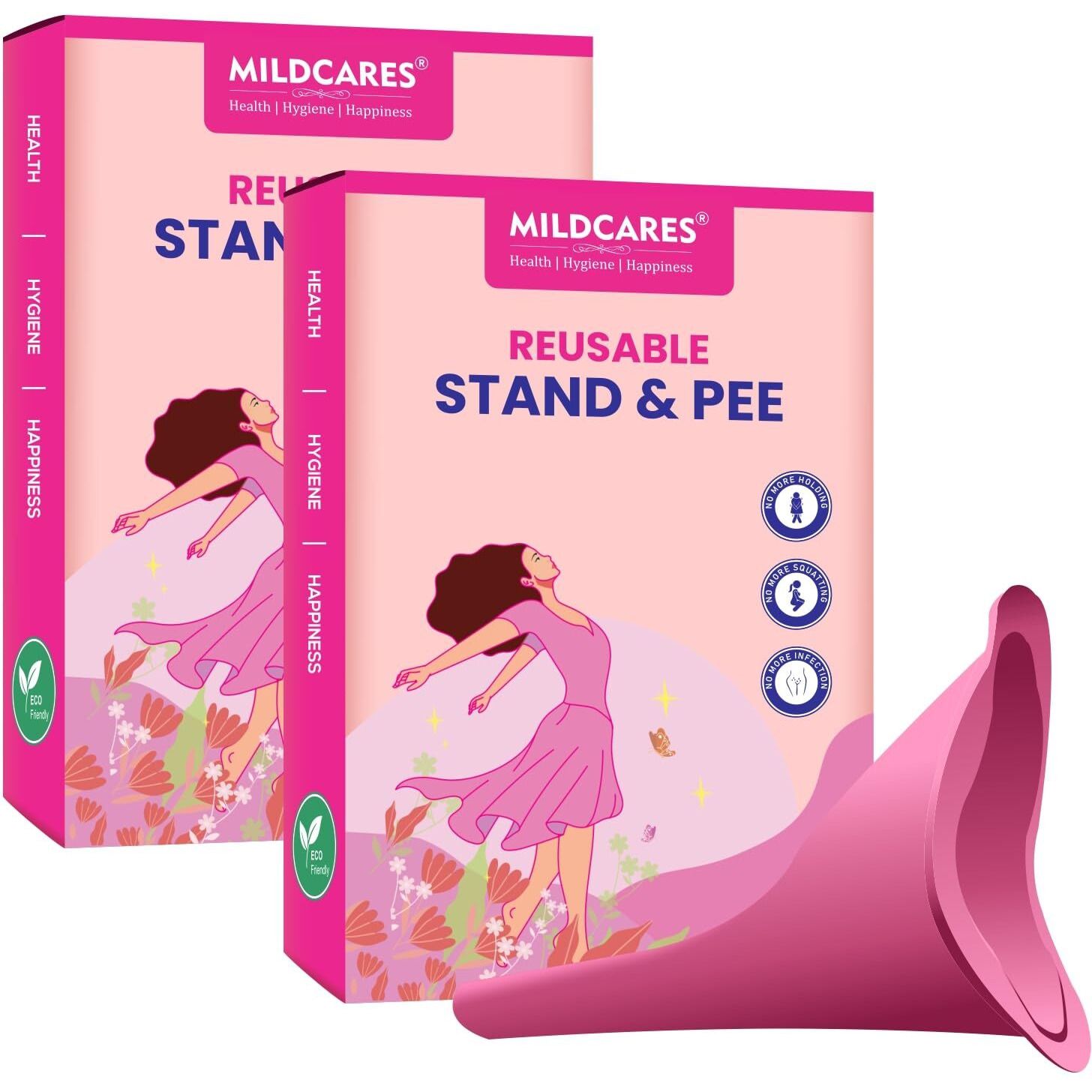Mildcares Stand And Pee Urination Device For Women (Pack Of 2)| Reusable Female Urinal Silicone Pee Funnel | For Pregnant Women | Zero Spillage | For Public Toilets, Outdoor, Travel, Camping & Hiking