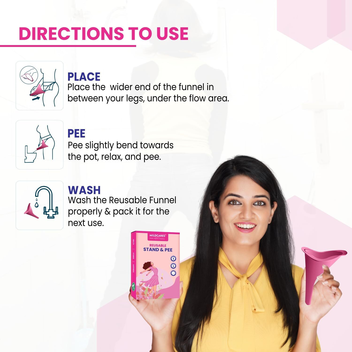 Mildcares Stand And Pee Urination Device For Women (Pack Of 2)| Reusable Female Urinal Silicone Pee Funnel | For Pregnant Women | Zero Spillage | For Public Toilets, Outdoor, Travel, Camping & Hiking