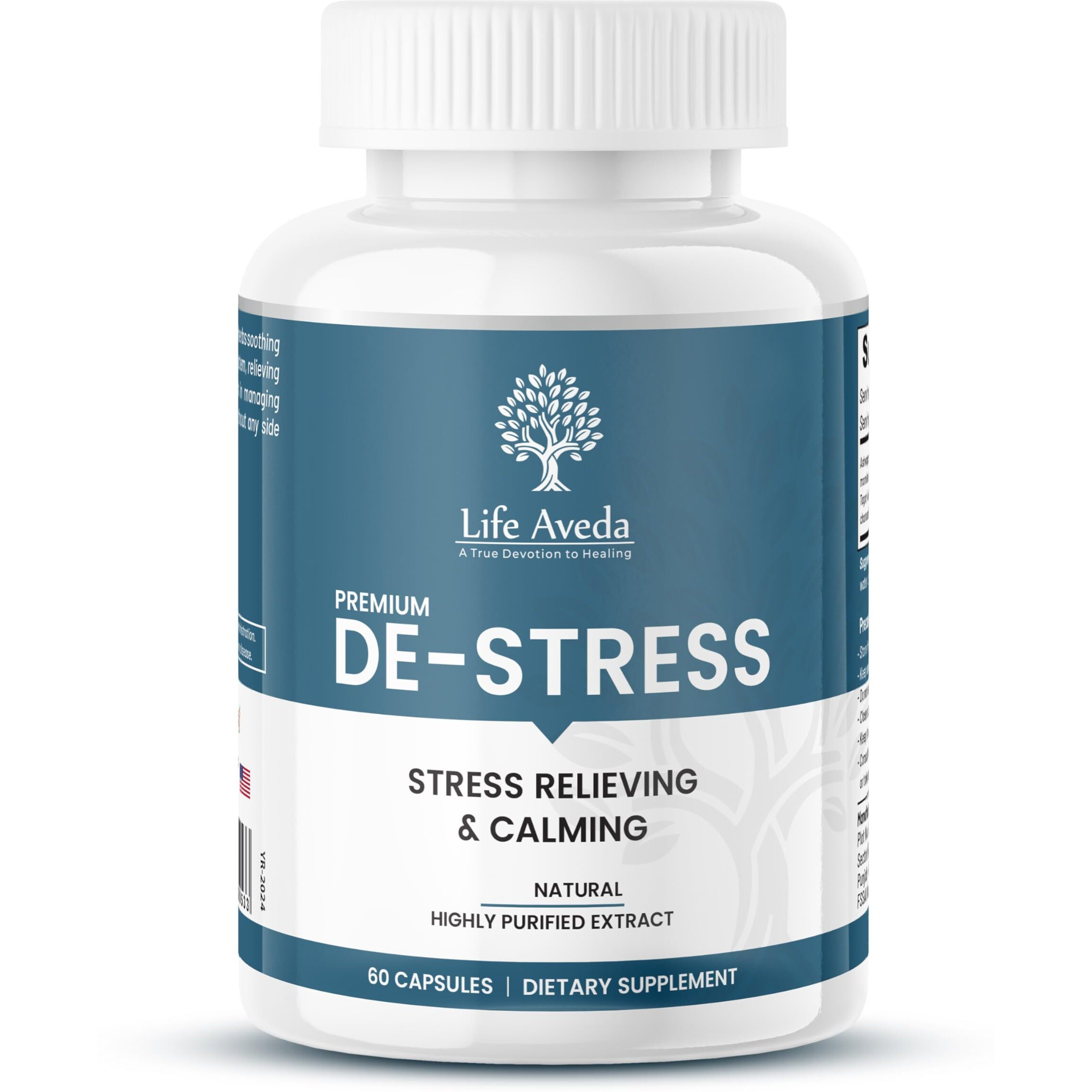 Life Aveda De Stress Ayurvedic Medicine For Stress & Anxiety| Herbal Medicine For Depression| Brain Tonic For Memory |Anti-Stress| Mental Health Supplement-60 Capsules