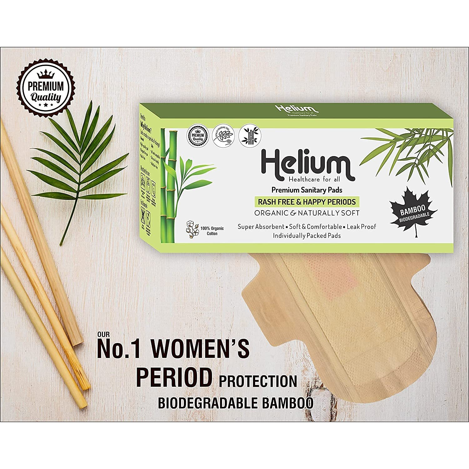Helium Biodegradable Bamboo Premium Sanitary Pads - (Pack Of 2*20  40 Pads - Xxl-320Mm),Pure Cottene,100% Rash-Free-Periods,Full-Day&Full-Night,High Absorbent, Heavy Flow, High Absorbent, Extra Long