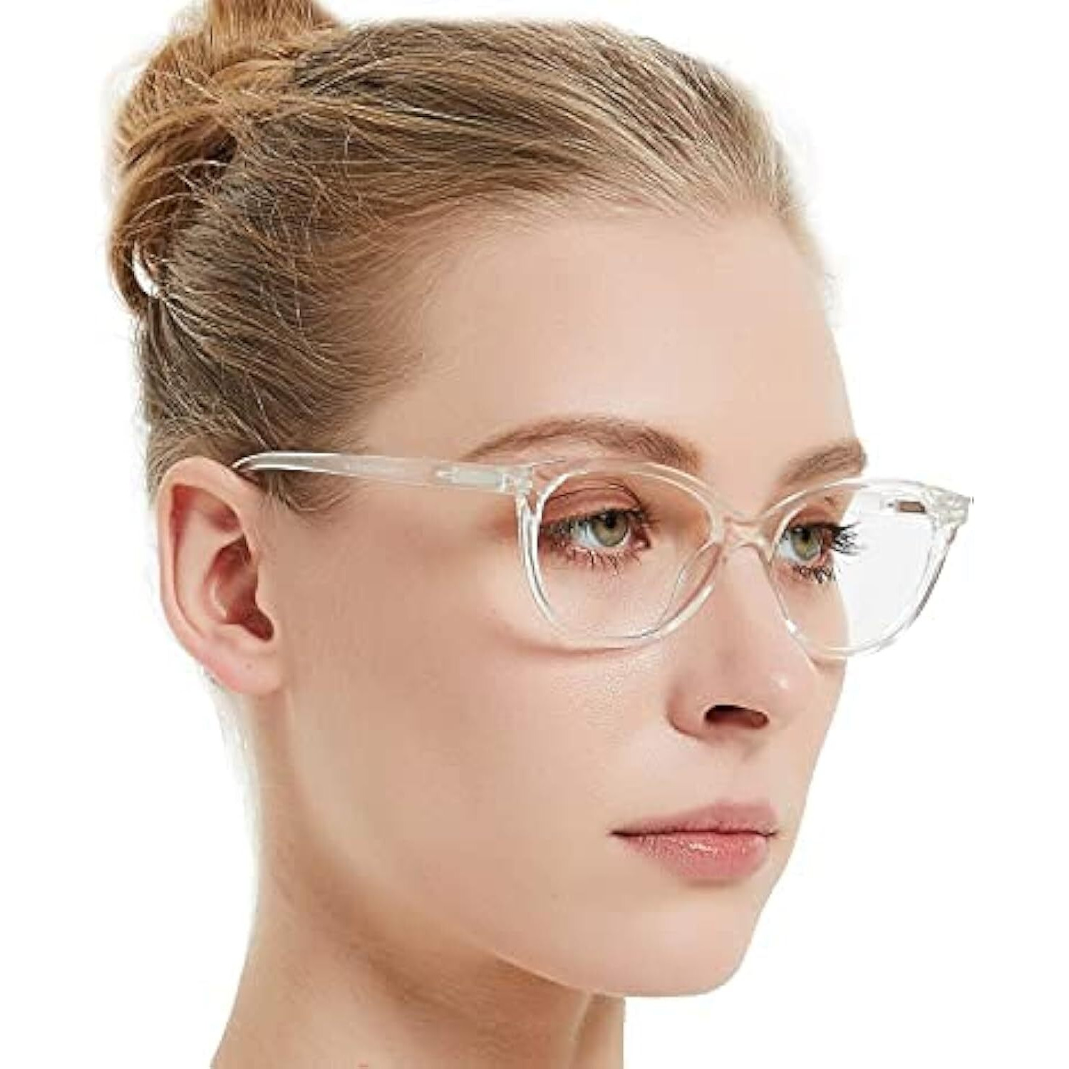 Roshfort Transparent Light Waight Cateye Clear Lens Zero Power Eye Strain Protection Glasses For Woman With Your Name Print Signature Metal Pen (White, C-2)