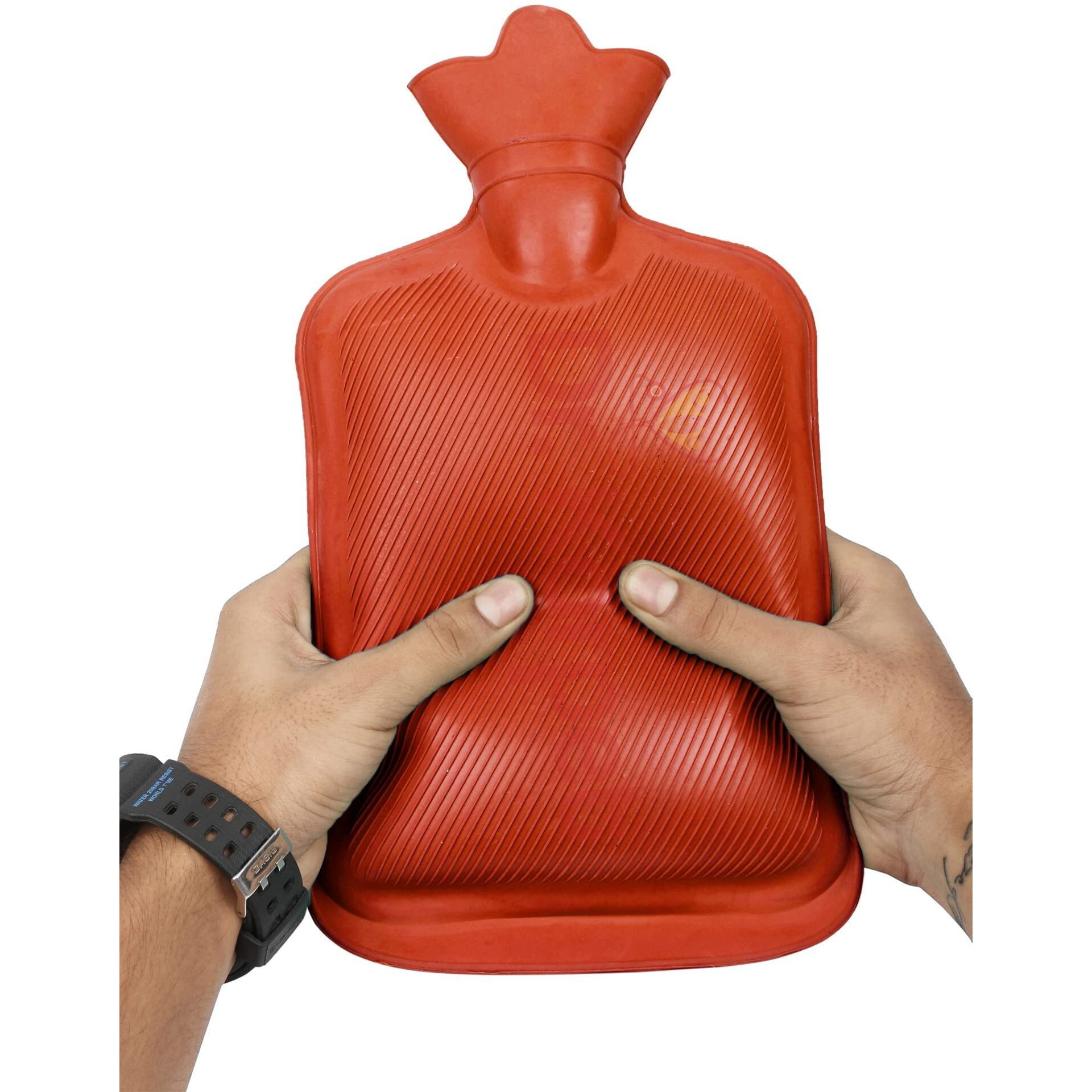 Dr. Korpet Rubber Hot Water Bag, Hot Water Bags For Pain Relief, Heating Pad For Pain Relief - Red Color - 1 Piece