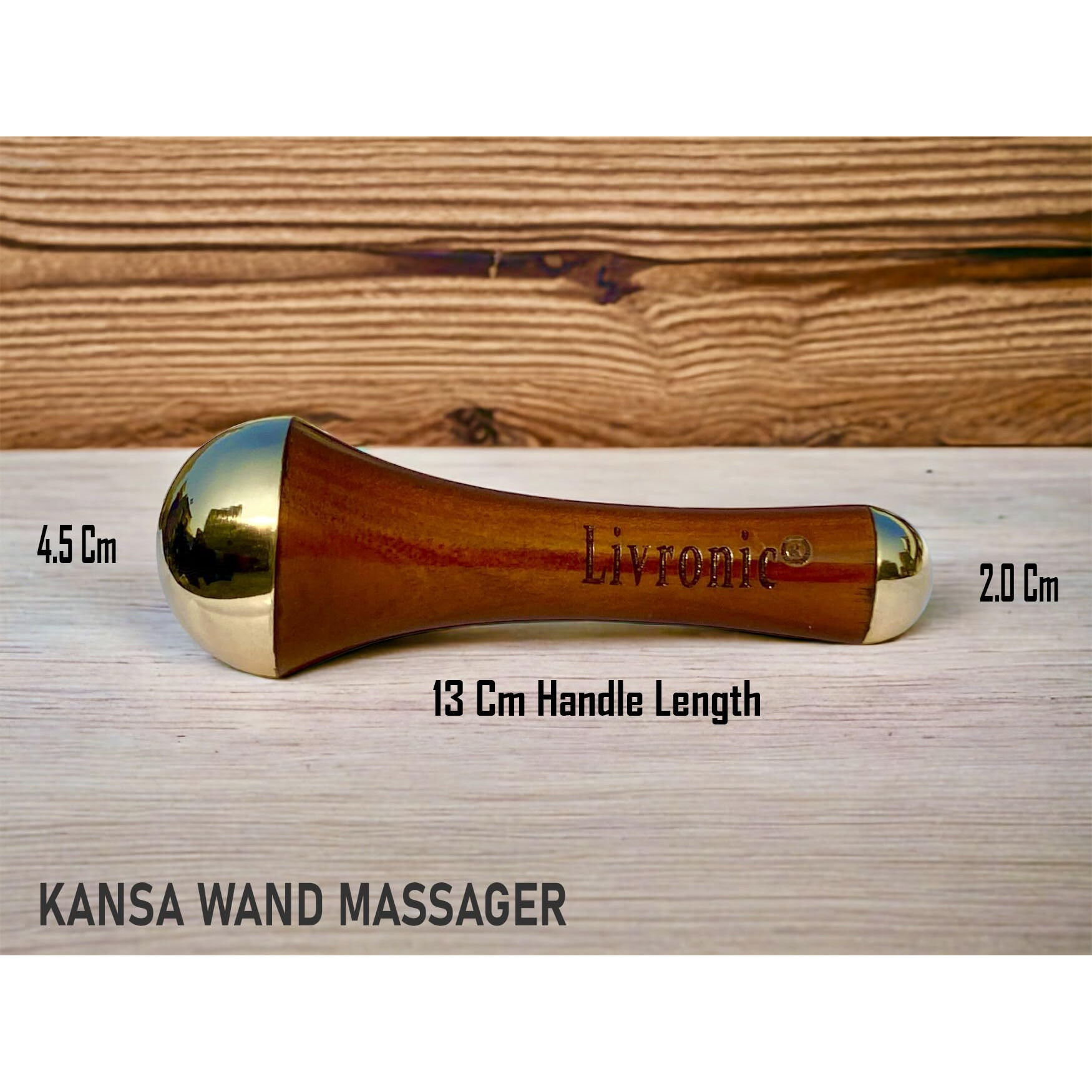 Livronic Ayurvedic Dual Kansa Wand Massager | Both Side Bronze Cap - Ayurveda Face Yoga Beauty Tool - Facial,Neck & Under-Eye Massage With Orginal Teal Wood Handle (Pack Of 1)