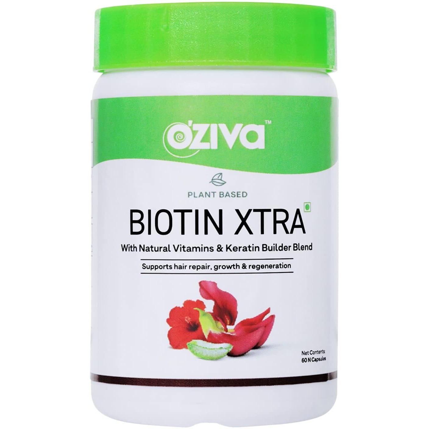 Oziva Plant Based Biotin Xtra For Hair Repair, Regeneration & Growth | Biotin 7000 Mcg+ With Keratin Builder, Sesbania Agati & Aloe Vera (Pack Of 2, (120 Capsules)