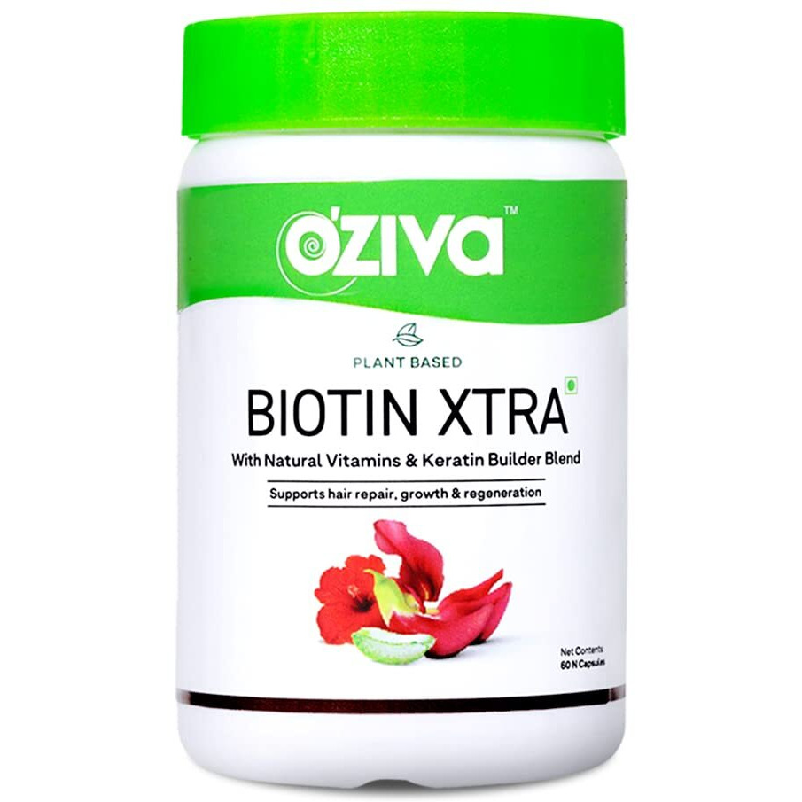 Oziva Hair Vitamins Capsules With Biotin & Dht Blocker For Hair Growth & Hair Fall Control, 60 Capsules + Plant Based Biotin Xtra With Keratin Builder For Hair Repair, 60 Capsules (Combo Pack)