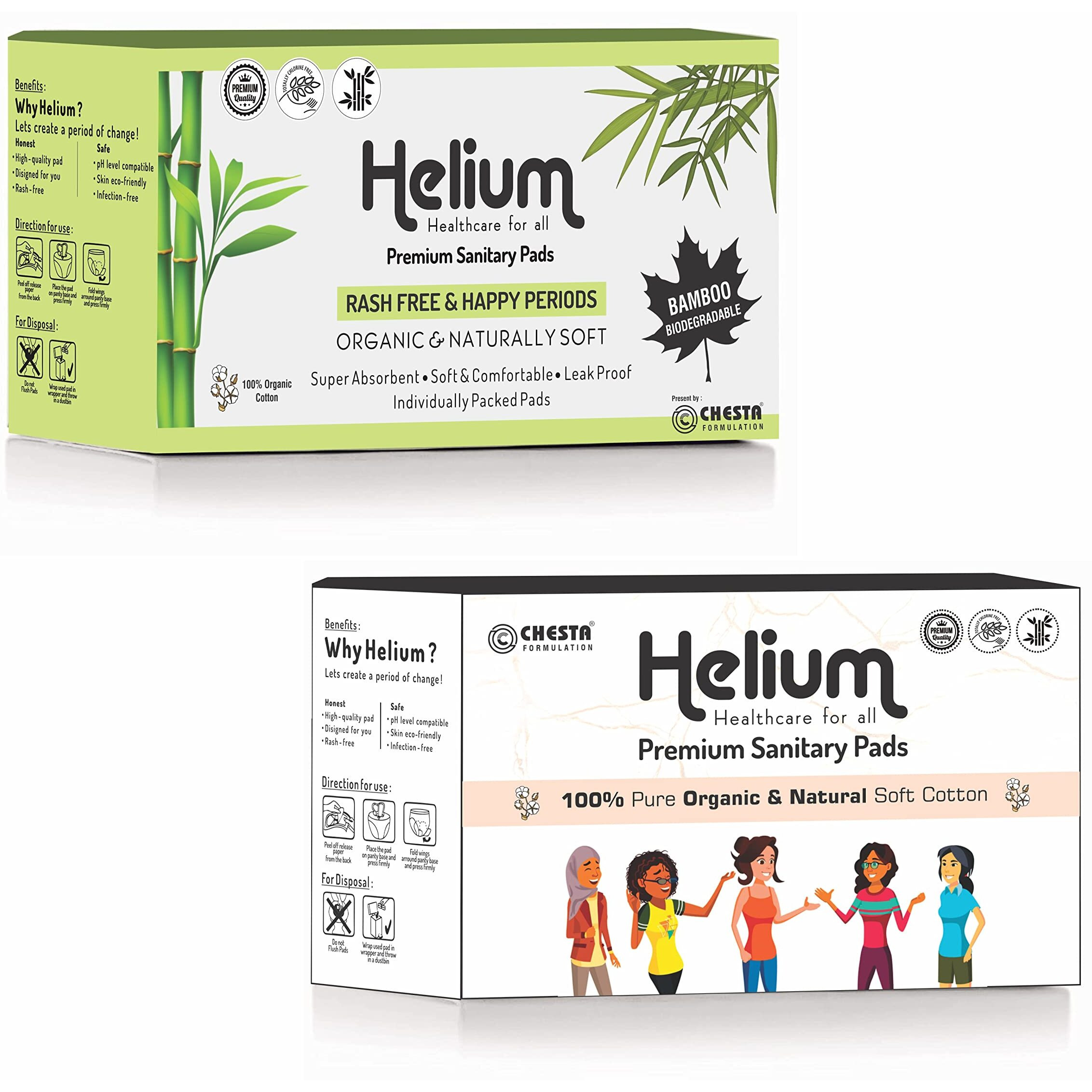 Chesta Formulation Helium Bamboo+Organic Soft Cotton 48 Sanitary Pad For Women|Bamboo Pads 24 Regular+Organic Pads 24 Heavy Flow|Pure Cotton,Full-Day&Full-Night,High Absorbent,Heavy Flow,Extra Long