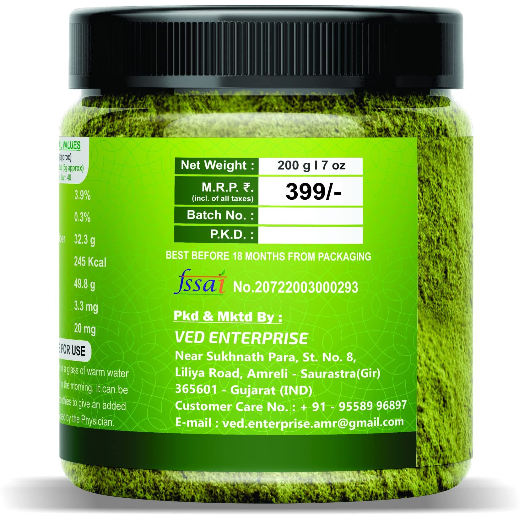 Ourherb Organic Moringa Powder 200G | 100% Pure Moringa Leaf Powder | Ayurvedic Superfood Helps In Immunity, Energy, Weight Loss, Skin & Hair | Non-Gmo, No Preservatives