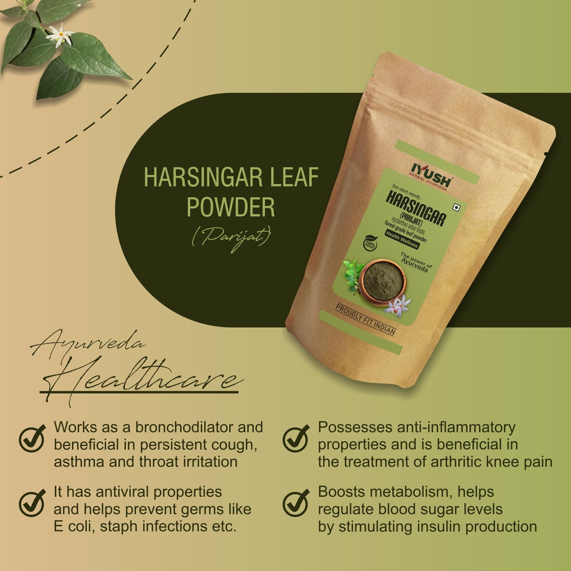 Iyush Herbal Ayurveda Parijat Leaves Powder  900Gm | Harsingar Leaves Powder | Parijat Powder | Harsingar Powder |