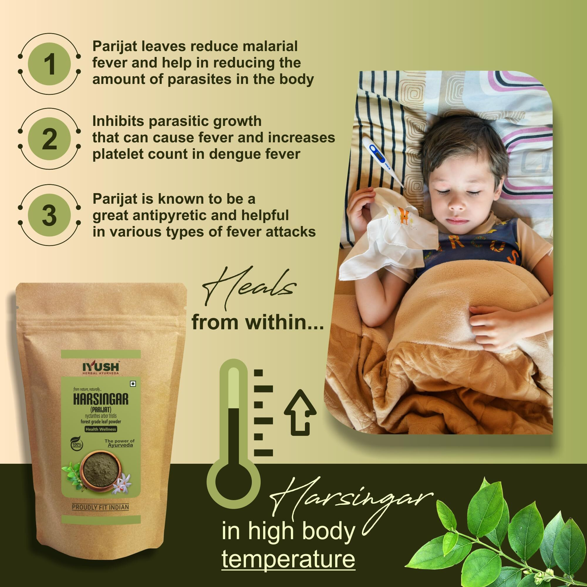Iyush Herbal Ayurveda Parijat Leaves Powder  900Gm | Harsingar Leaves Powder | Parijat Powder | Harsingar Powder |