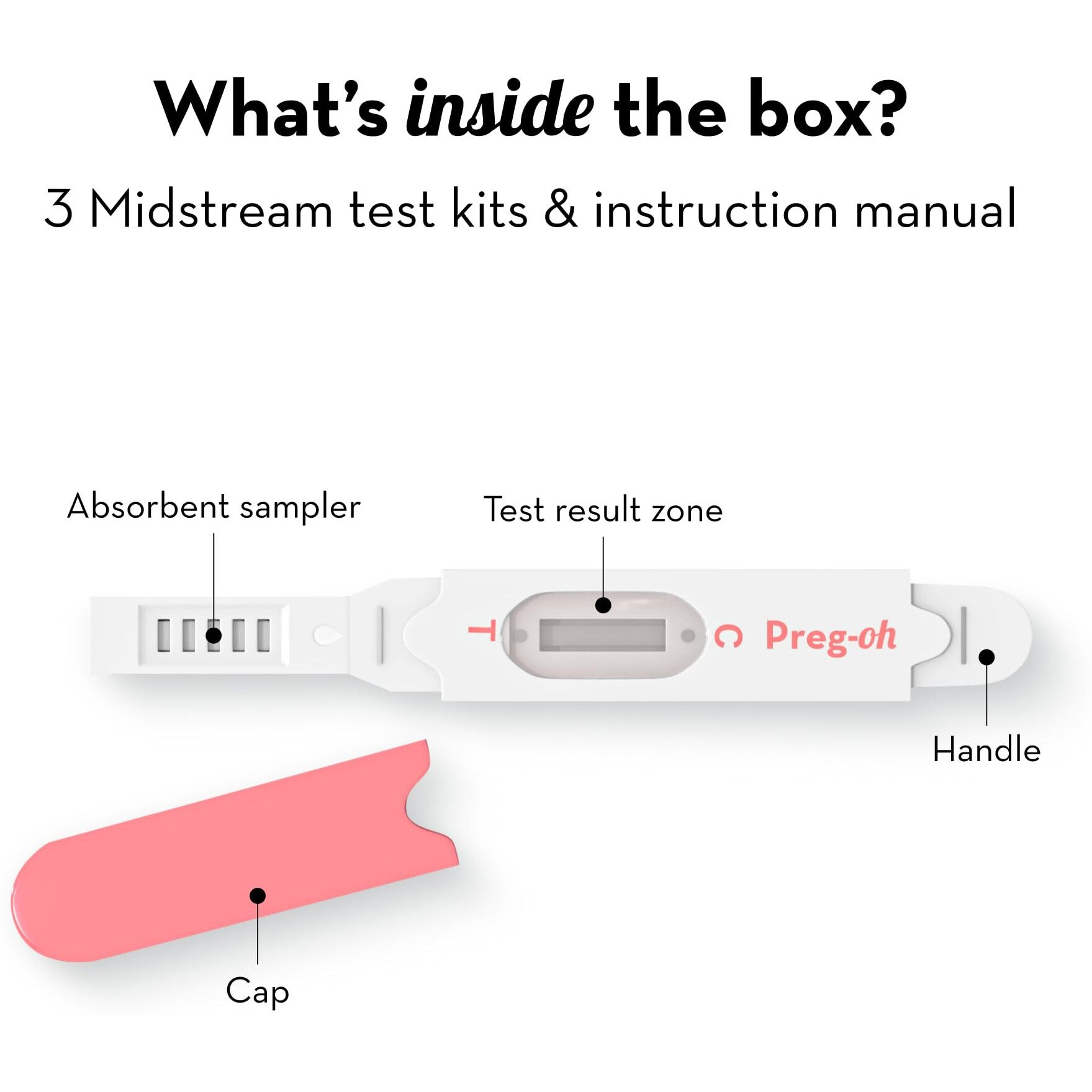 Plush Preg-Oh Midstream Pregnancy Kit Test For Women | Single Step Hygienic Testing Process | 3 Individually Sealed Tests With Manual | 99% Accuracy X Pack Of 3