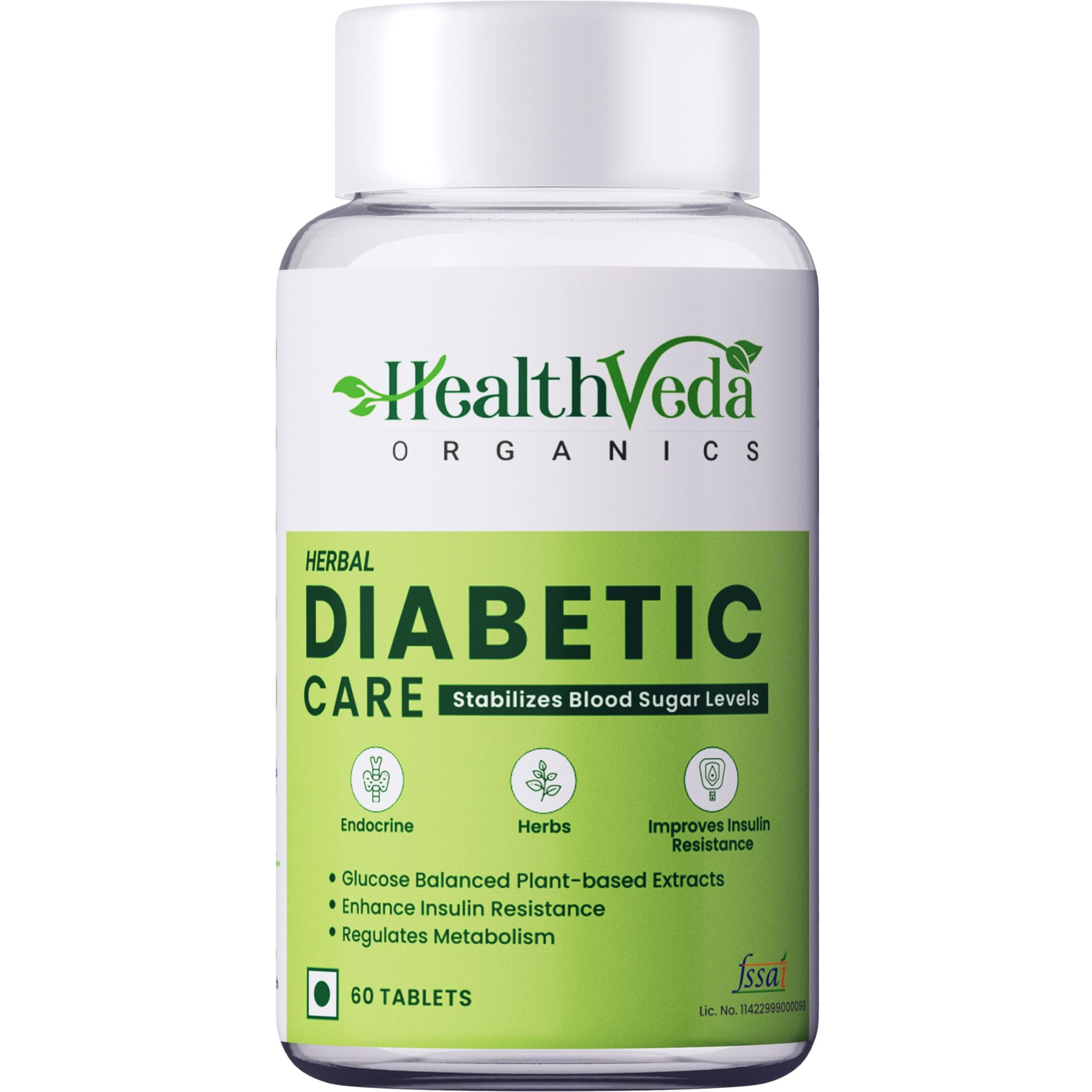 Health Veda Organics Private Limited Diabetic Care Supplements With Karela, Gudmar, Jamun I 60 Veg Tablets I Manages Blood Sugar Levels I For Both Men & Women