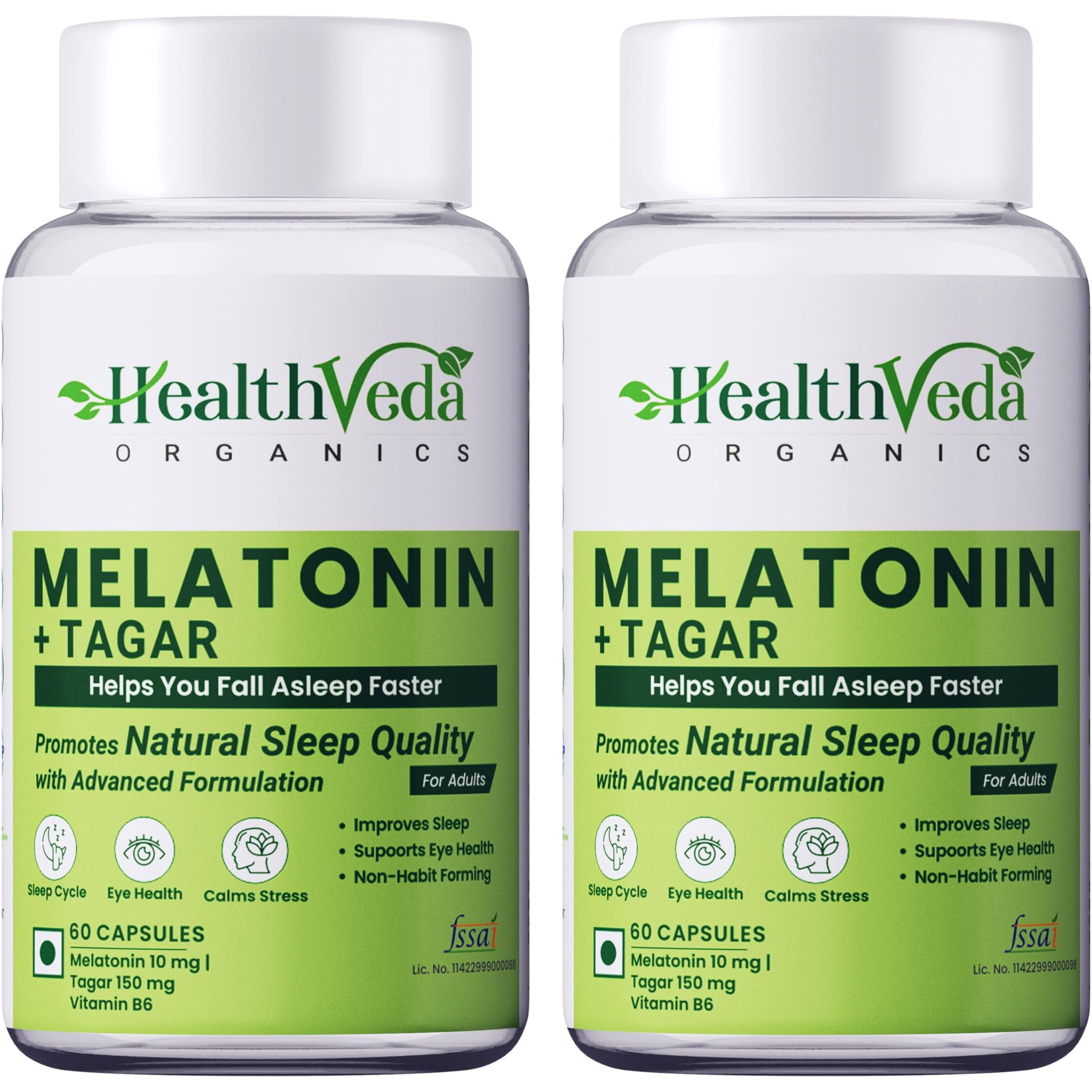 Health Veda Organics Melatonin (10 Mg) + Tagar (125 Mg) | 120 Veg Capsules | For Better Sleep & Relaxation | Helps Relief Stress & Anxiety (Non Habit Forming) | For Both Men & Women