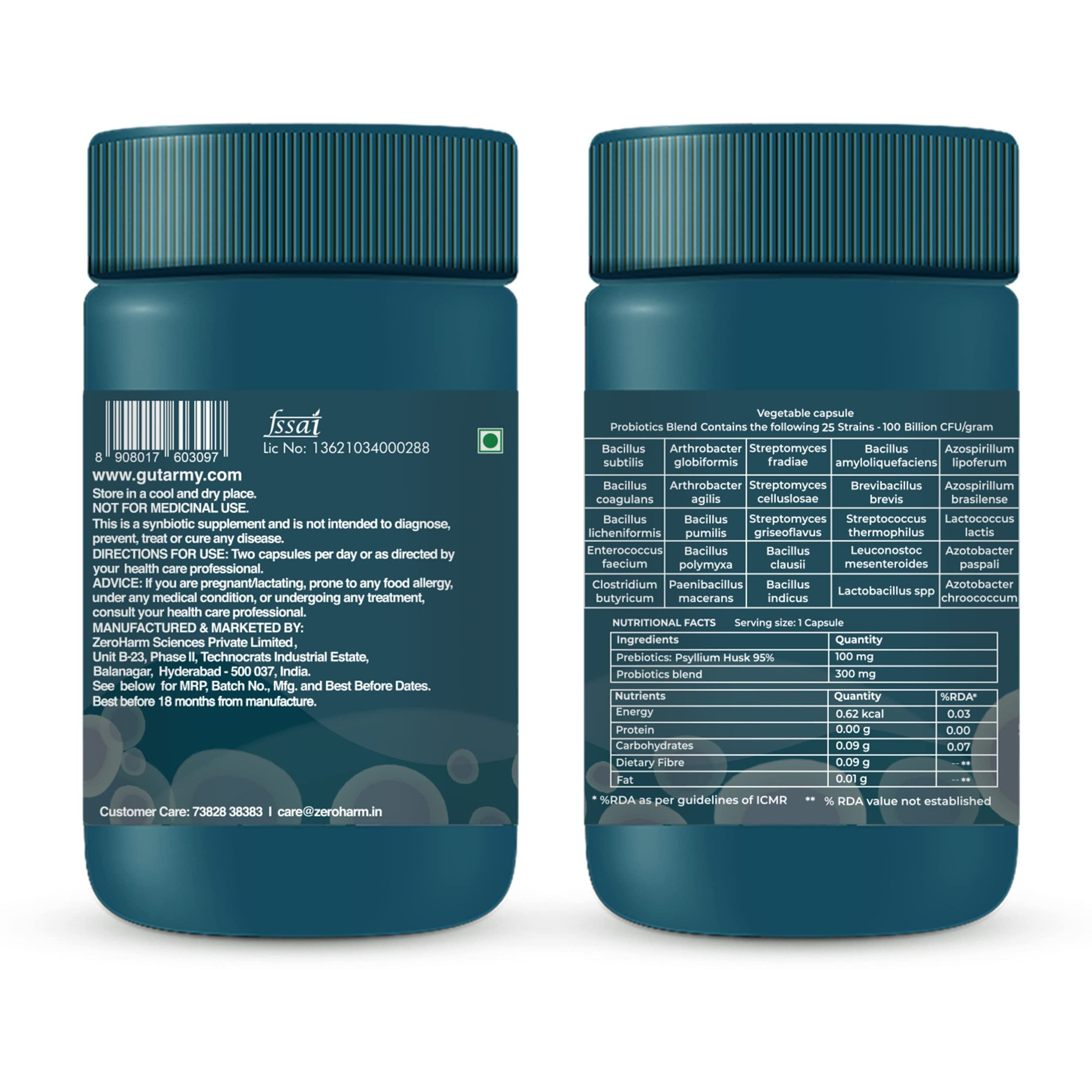 Zeroharm Gut Army Probiotics Supplement For Men & Women -100 Billion Cfu & 25 Strains | Gut Health Capsule For Gut Cleanser, Digestion, Acidity Relief, Gastric Medicine, Ibs Symptoms -120 Vegan Tablet