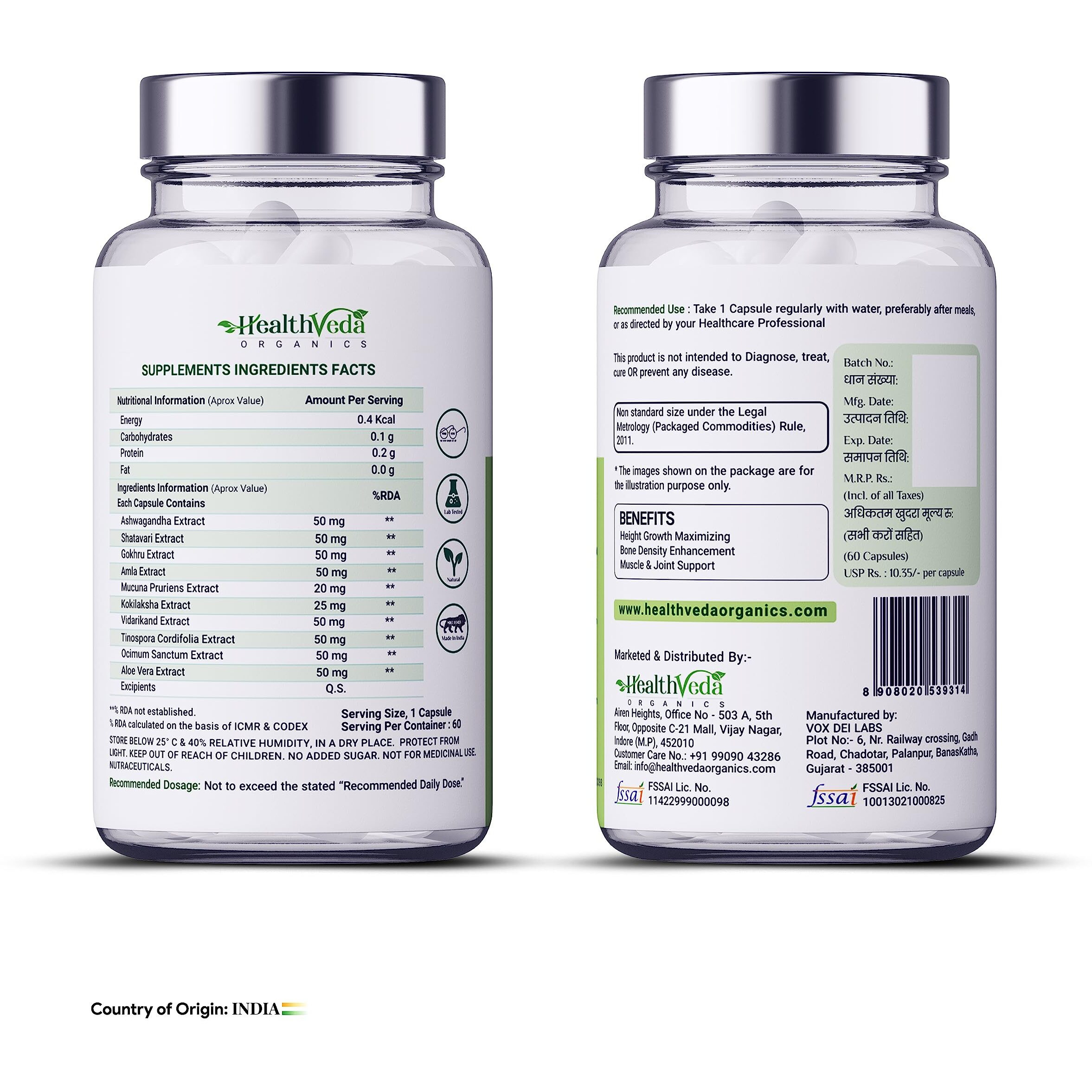 Health Veda Organics Private Limited Proplus 500 Mg I 120 Veg Capsules I Supports Healthy Bones & Muscles