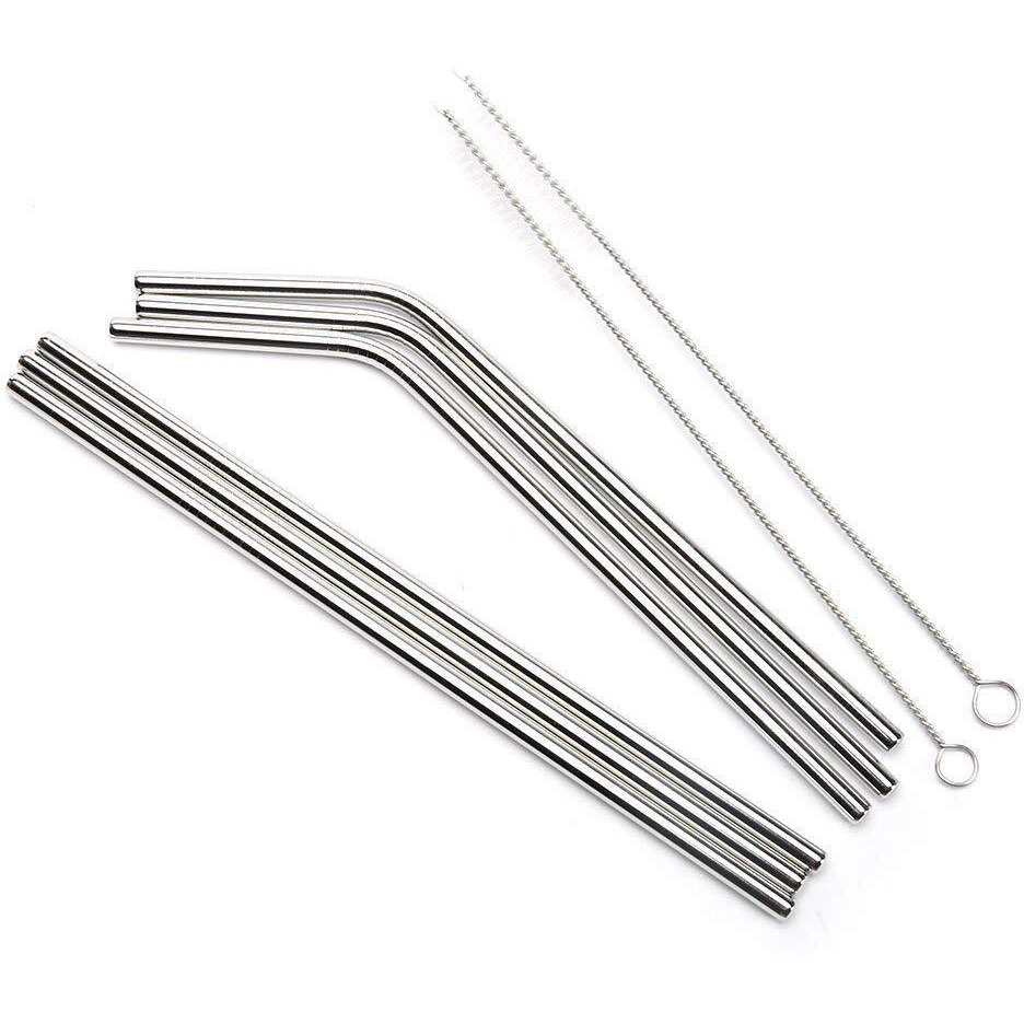 Fancyku Bpa-Free Metal, Thick, Long, Dishwasher Safe Stainless Steel Drinking Straws, 8.5 Inches (3 Bend And 3 Straight And 2 Cleaning Brushes) (Set Of 1)