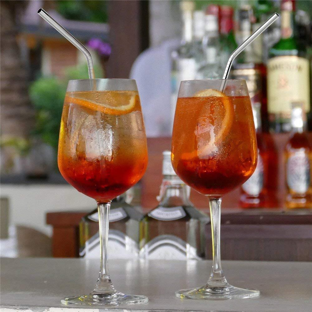 Fancyku Stainless Steel Straws For Drinking With Brushes Pack Of 10 Pieces (4 Bent + 4 Straight + 2 Brushes), Silver