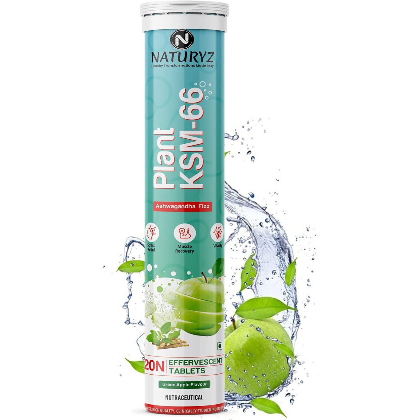 Naturyz Highest Strength 100% Plant Extracted Ksm-66 Ashwagandha 600Mg,Vitamin D3,Fortified With Bhringraj & Brahmi,Muscle Recovery,Energy,Relieve Stress,Immunity-20 Tablets (Green Apple Flavour)