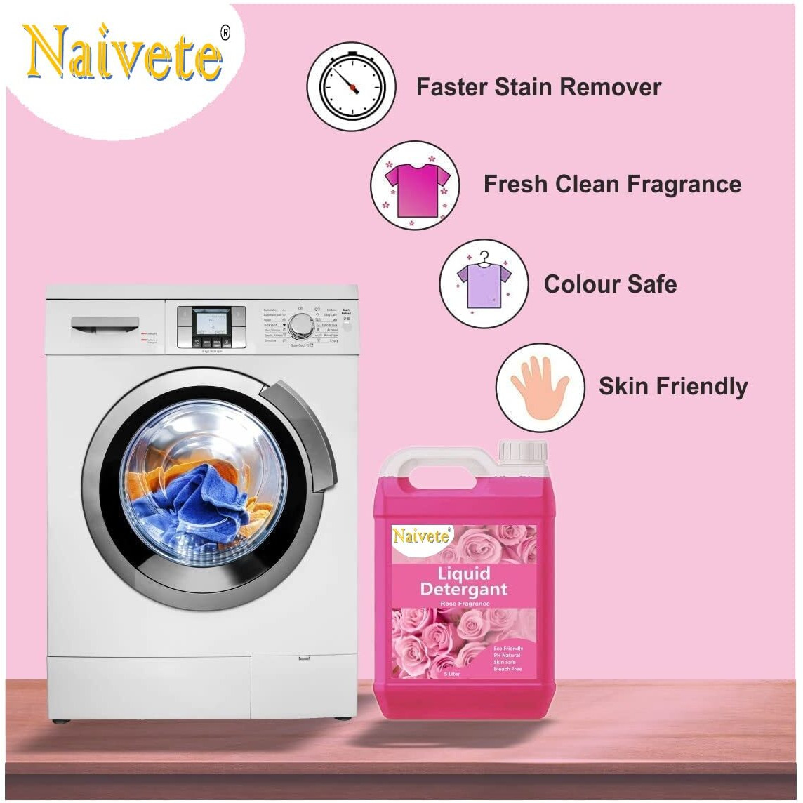 M.N.C Naivete Liquid Detergent, Laundry Liquid For Fabric Care, Suitable For Top-Load And Front Load Machine And Hand Wash, Concentrated Laundry Detergent (5 Litter) (Rore Fragranceliquid Detergent)