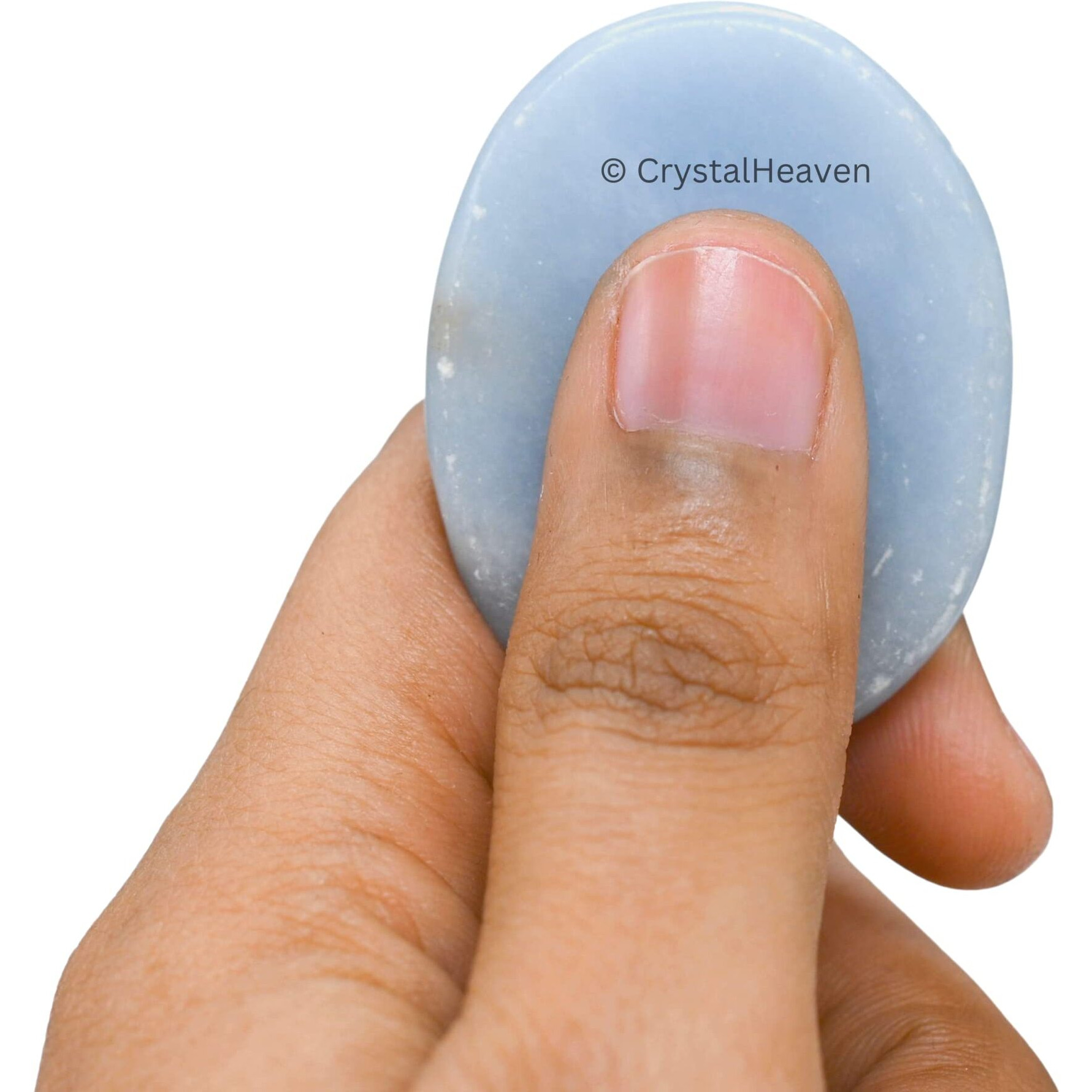 Certified Angelite Crystal Thumb Worry Pebbles Stones For Anxiety Stress Relief Massage - Aaa Grade Original Healing Gemstone Agate Rubbing Stone For Yoga Meditation Spiritual Reiki Feng Shui