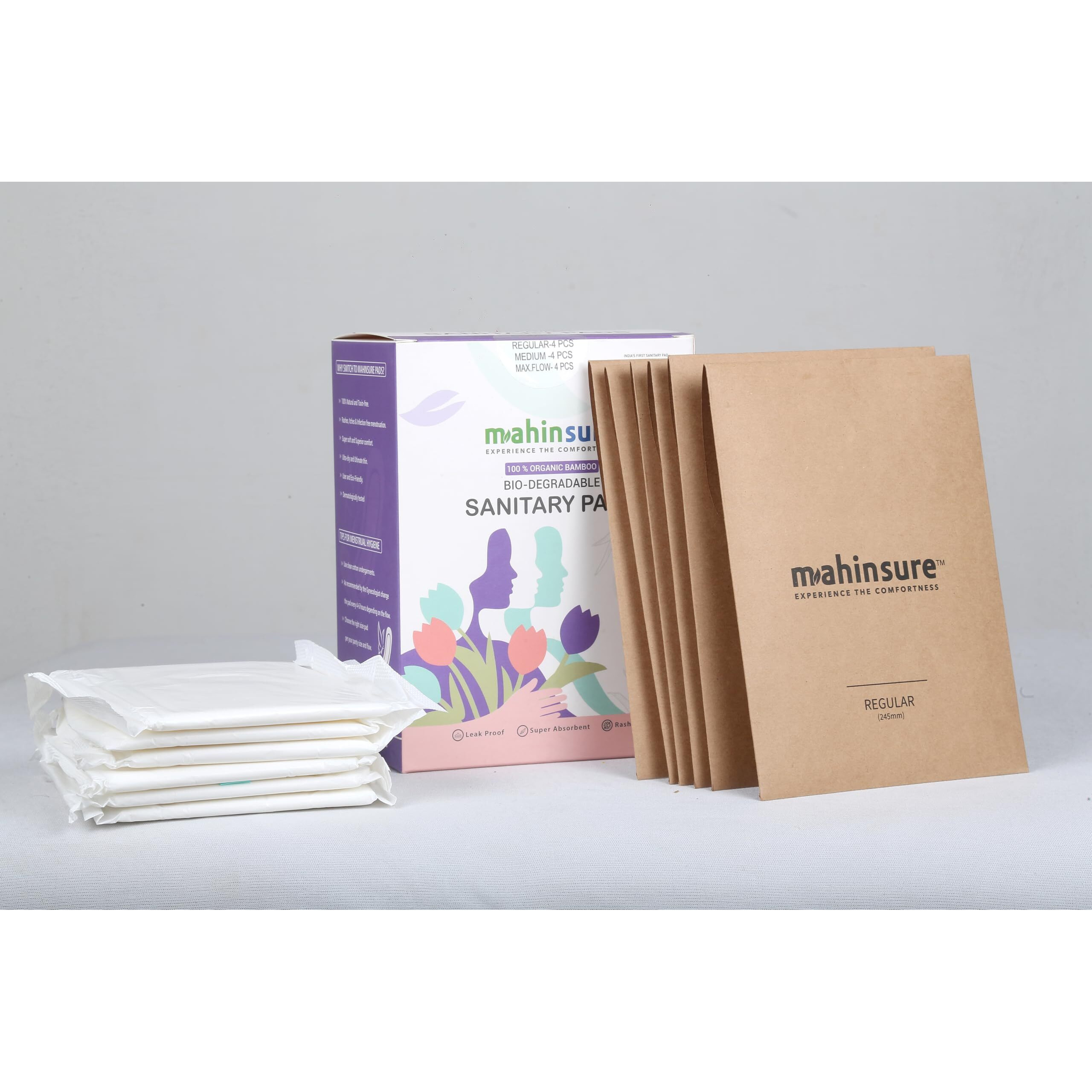 Mahinsure Bamboo Sanitary Pad | Skin-Friendly | Biodegradable | With Disposal Cover | Xxl | Pack Of 12