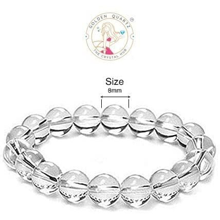 Golden Quartz - The Crystal Hub Clear Quartz Bracelet For Woman & Men, Certified Natural Healing Crystal Enhances Clearity, Focus & Used In Meditation, Beads Size 8Mm