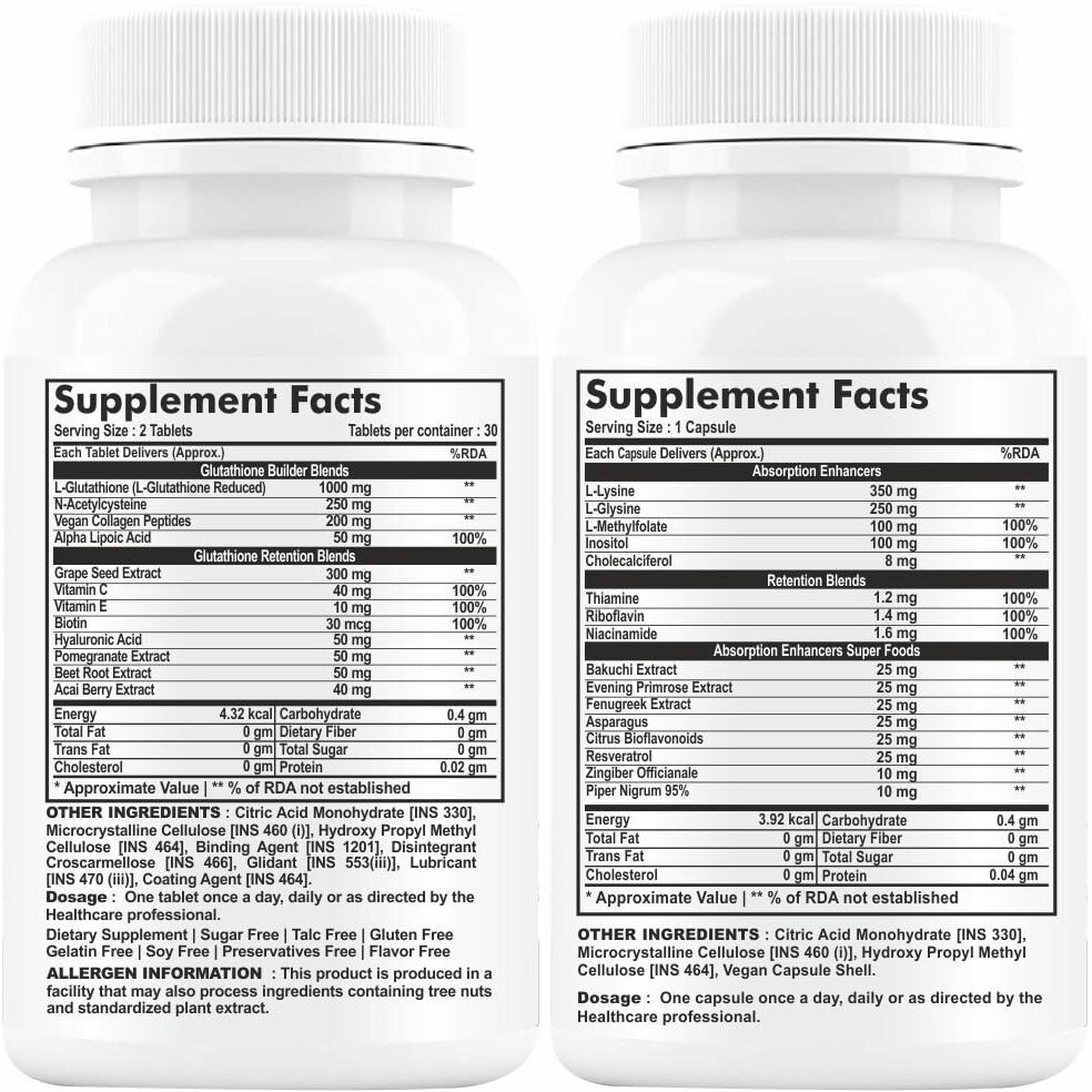 Gnl Glutathione Tablets For Skin Whitening, L-Glutathione 1000Mg Reduced, Vitamin E, Vit C, Biotin, Hyaluronic Acid & Ala, Collagen Supplements For Women-60 Glow Tablet (No Capsule Pack 1)