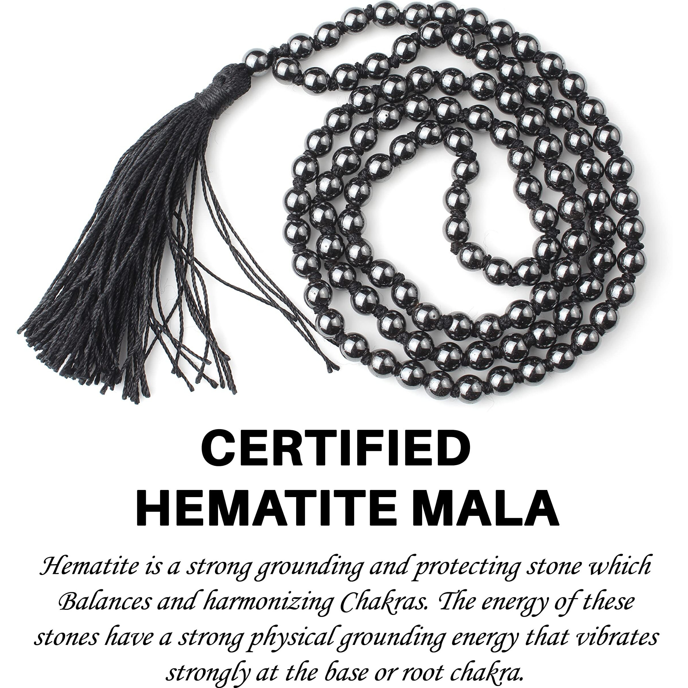 Remedywala Certified Natural Crystal Hematite Mala Natural Crystal Stone 6 Mm 108 Beads Jap Mala For Meditation, Pooja, Chanting, Wearing/Hematite Mala 108 Beads Original