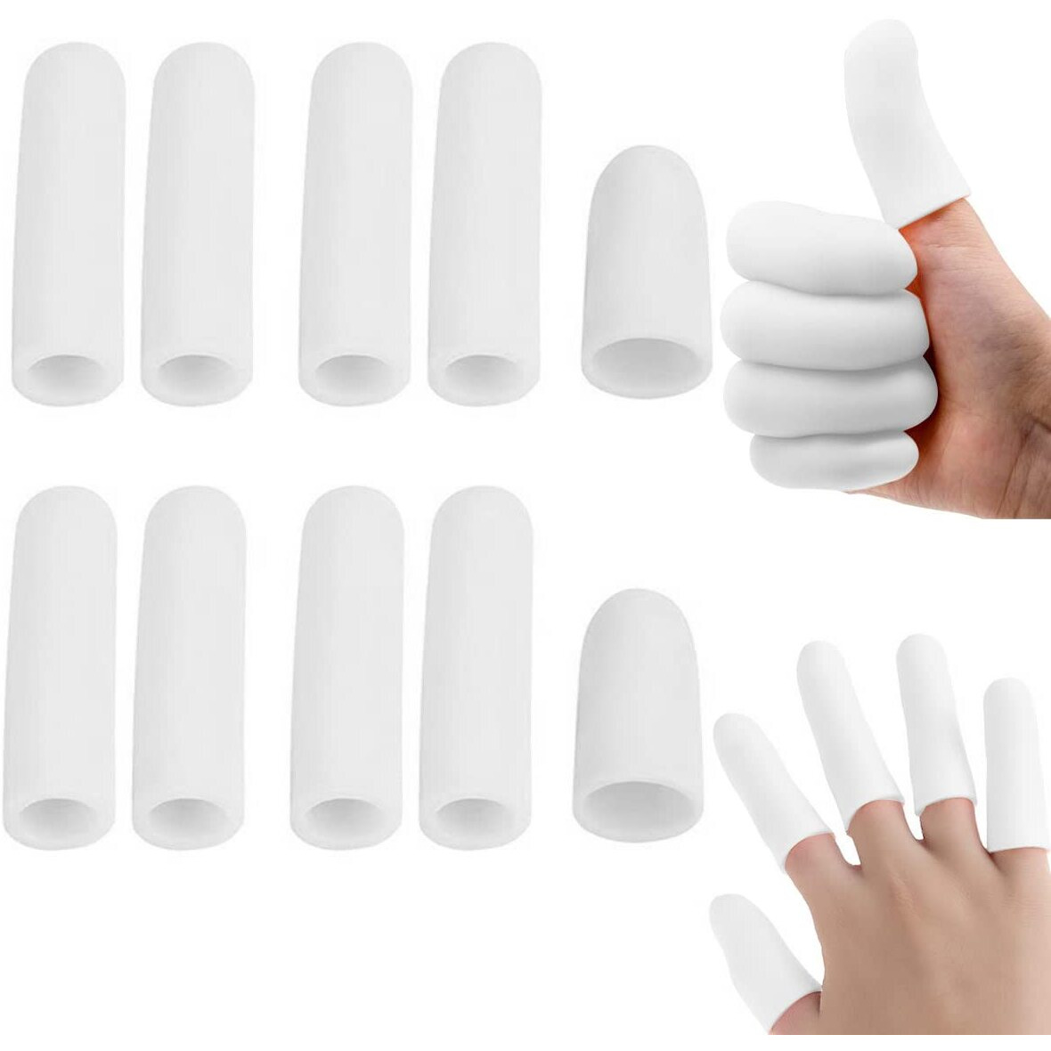 Maycreate 10Pcs Finger Protection, Gel Finger Support Protector Gloves, Gel Finger Cots/Covers For Trigger Finger Hand Eczema Finger Cracking Finger Arthritis, White