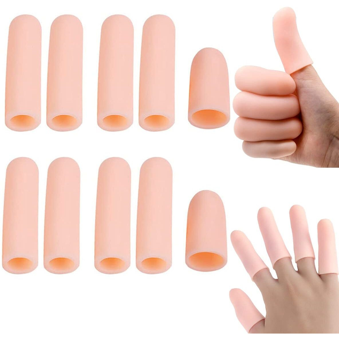 Maycreate 10Pcs Finger Protection, Gel Finger Support Protector Gloves, Gel Finger Cots/Covers For Trigger Finger Hand Eczema Finger Cracking Finger Arthritis, ApricotOne Size