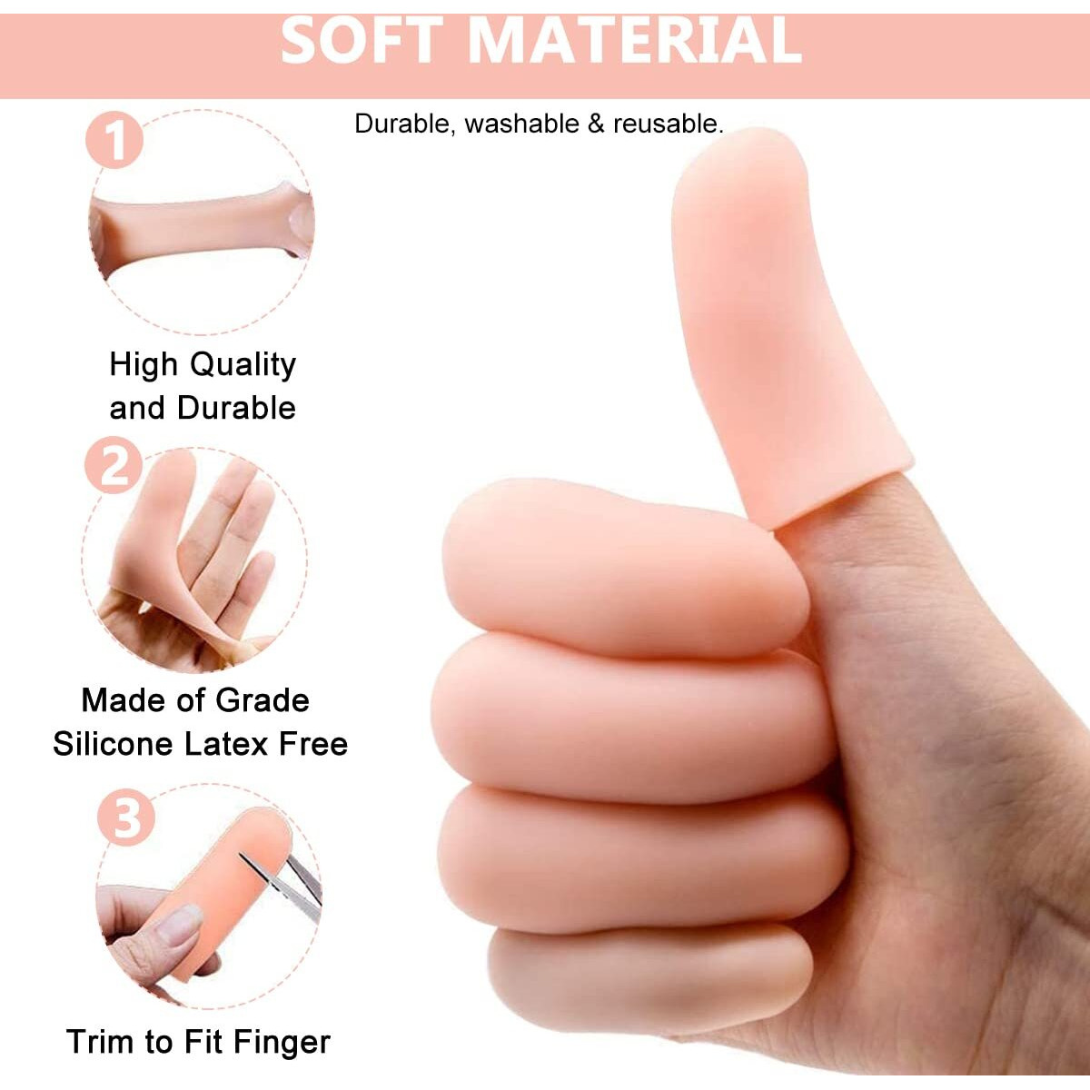 Maycreate 10Pcs Finger Protection, Gel Finger Support Protector Gloves, Gel Finger Cots/Covers For Trigger Finger Hand Eczema Finger Cracking Finger Arthritis, ApricotOne Size