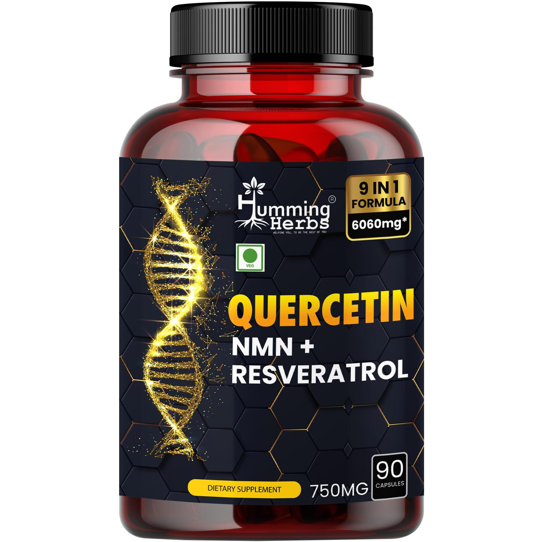 Humming Herbs Quercetin Supplement - Nmn Plus Resveratrol Extract - 90 Capsules