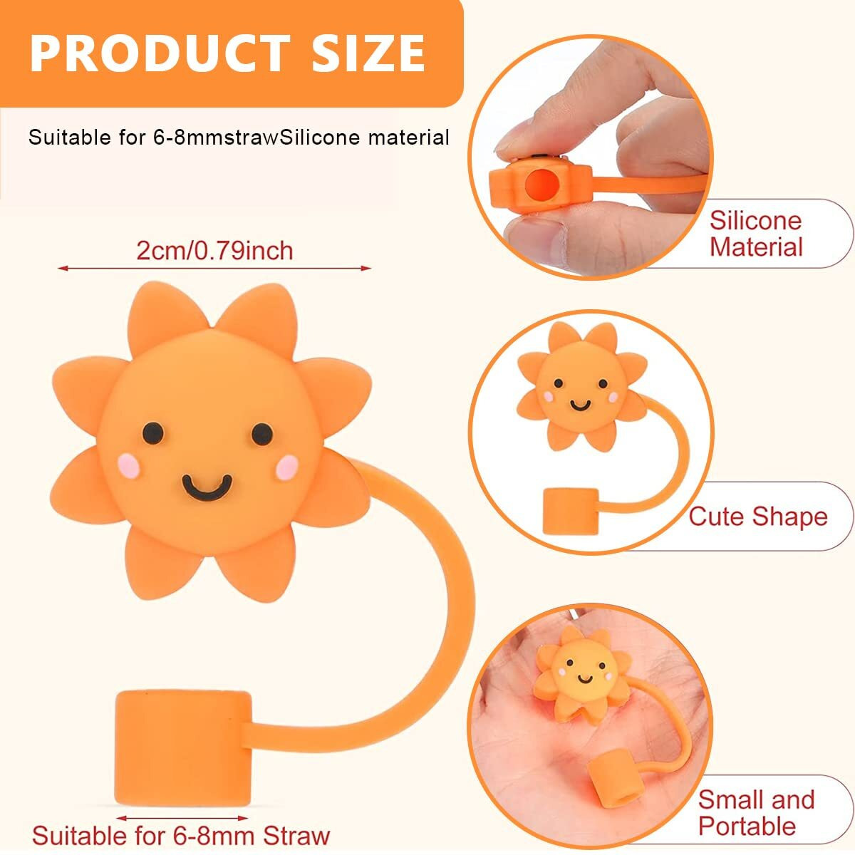 Hasthip 6Pcs Silicone Straw Tips Cap, Lids Anti-Dust Silicone Straw Caps, Straw Toppers For Reusable Drinking Straw Lids Cute Dust-Proof Straw Plug For 6-8 Mm